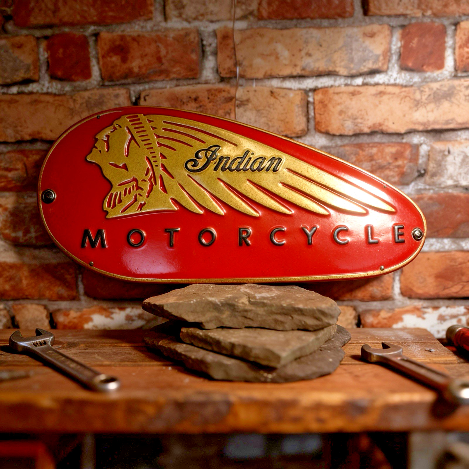 19 X8 Embossed Retro Style Metal Indian Motorcycle Gas Tank Sign...Ships Free 19 X8 Embossed Retro Style Metal Indian Motorcycle Gas Tank Sign...Ships Free
