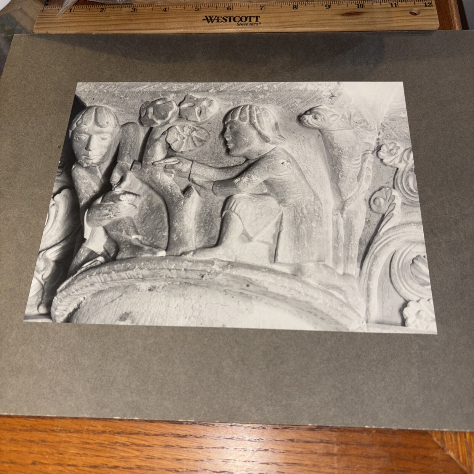 Church of St. Peter Column Relief Melle France Vintage French Architecture Photo