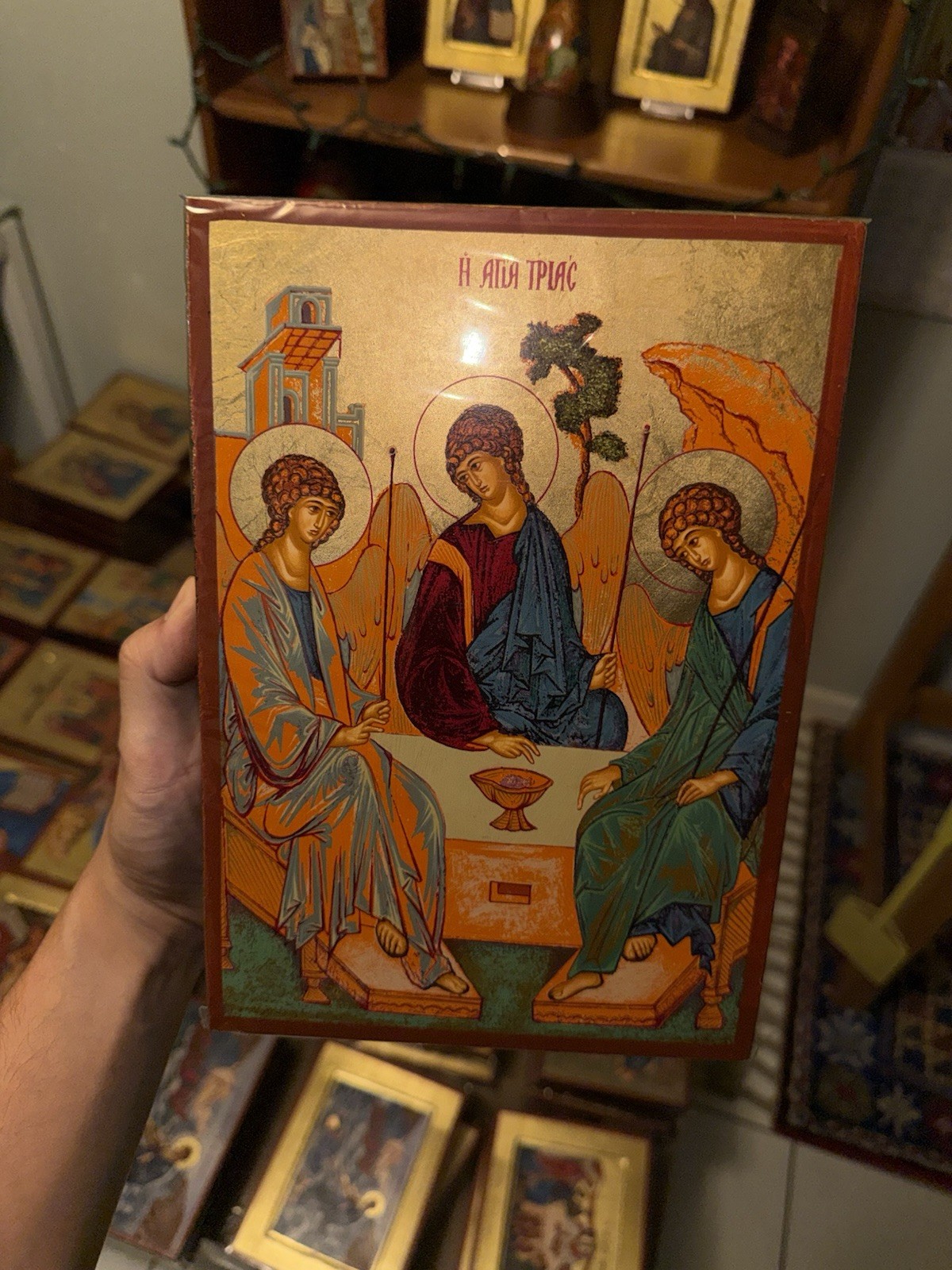 Holy Trinity Orthodox Icon Gold Leaf Flat Wood (handmade) 18x25cm