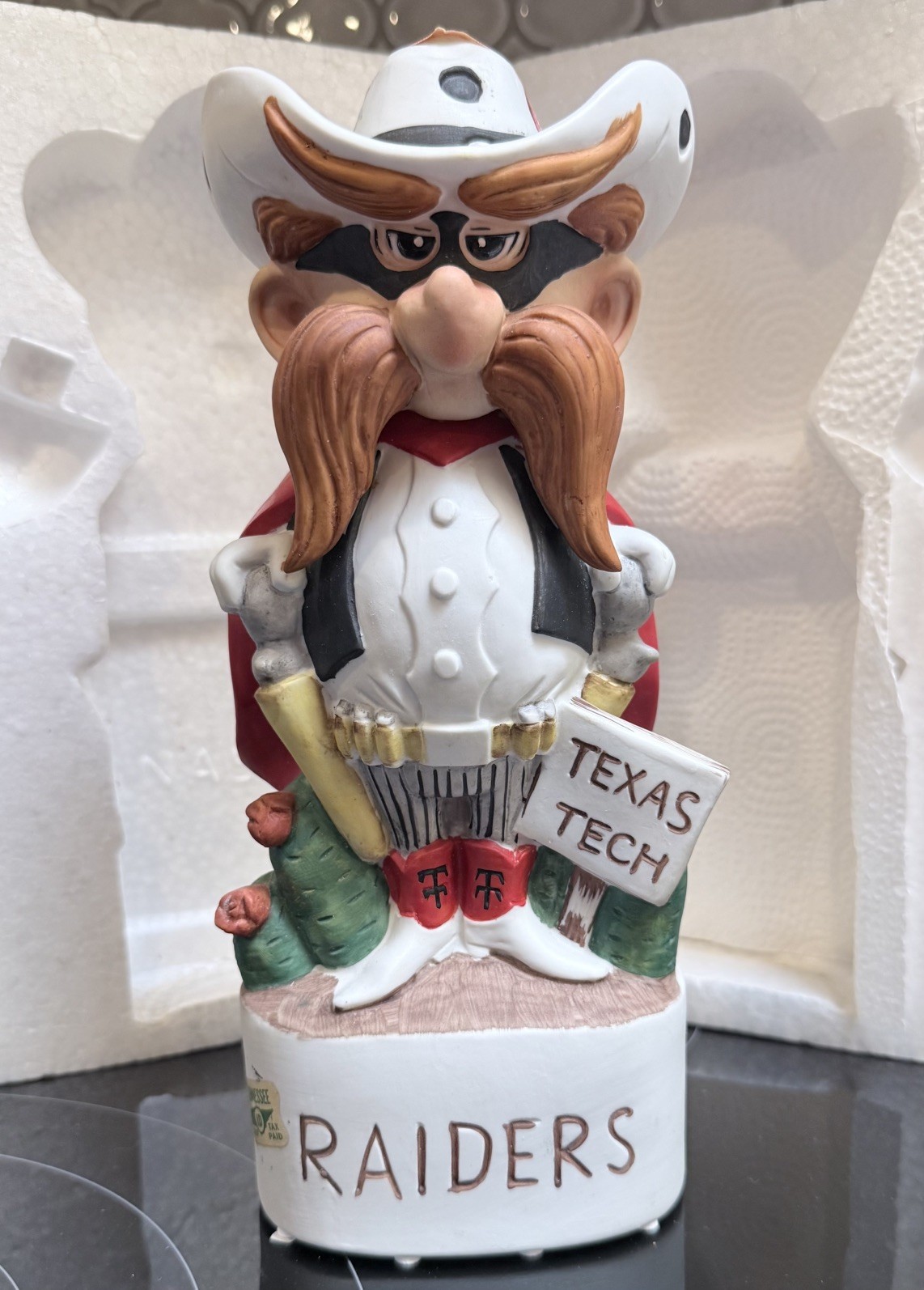 MINT 1972 McCormick Texas Tech Red Raiders Decanter Styrofoam Box Pristine MINT 1972 McCormick Texas Tech Red Raiders Decanter Styrofoam Box Pristine