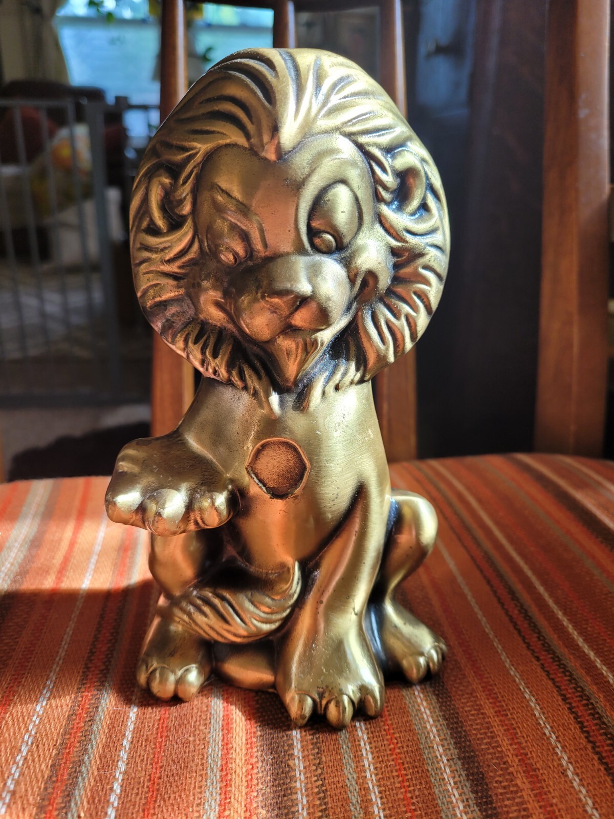 LION CARTOON METAL COIN BANK A.C.R. LIMITED, CHICAGO IL USA MADE 8"
