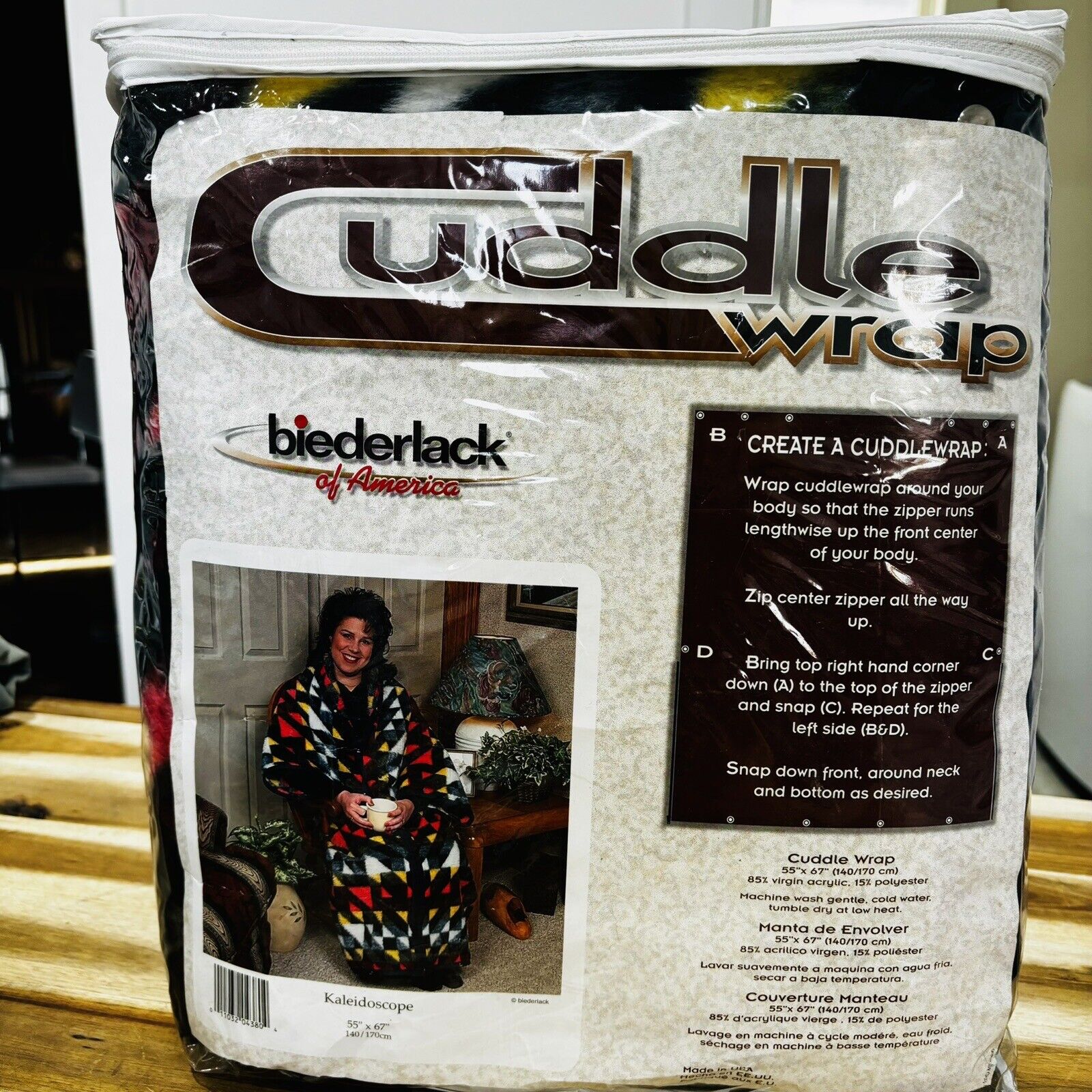 Vintage Biederlack Made in USA Kaleidoscope Cuddle Wrap Blanket Wearable Throw