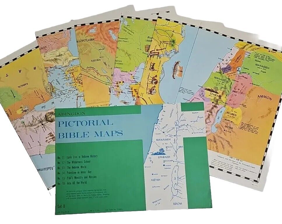 Rare Vintage 1961 ABINGDON PICTORIAL BIBLE MAPS Set Of 6 Religious Litho In USA 