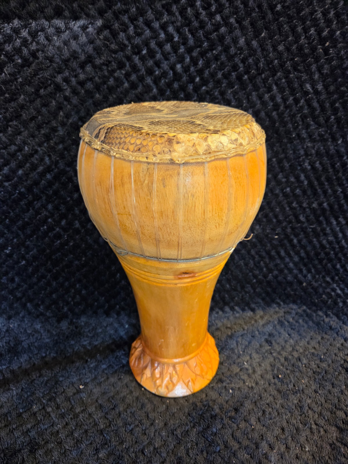 Vintage traditional goblet-shaped drum Cambodian thon Snakeskin