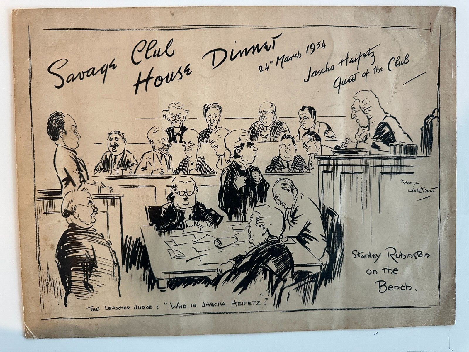 Rare 1934 Savage Club Dinner Menu Honoring Jascha HEIFETZ – London Violin Rare 1934 Savage Club Dinner Menu Honoring Jascha HEIFETZ – London Violin