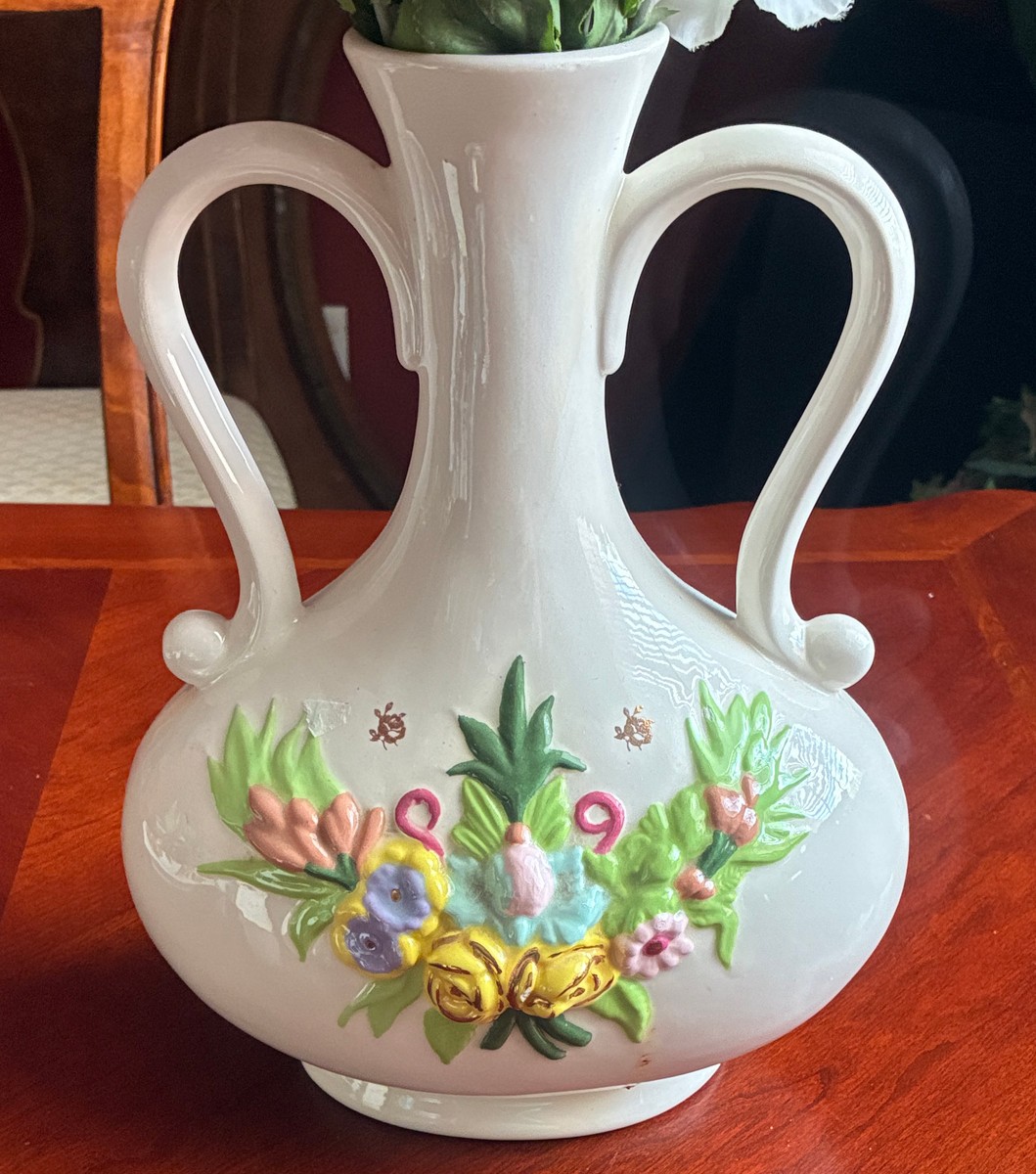 Vintage Ceramic Double Handled Floral Vase Vintage Ceramic Double Handled Floral Vase