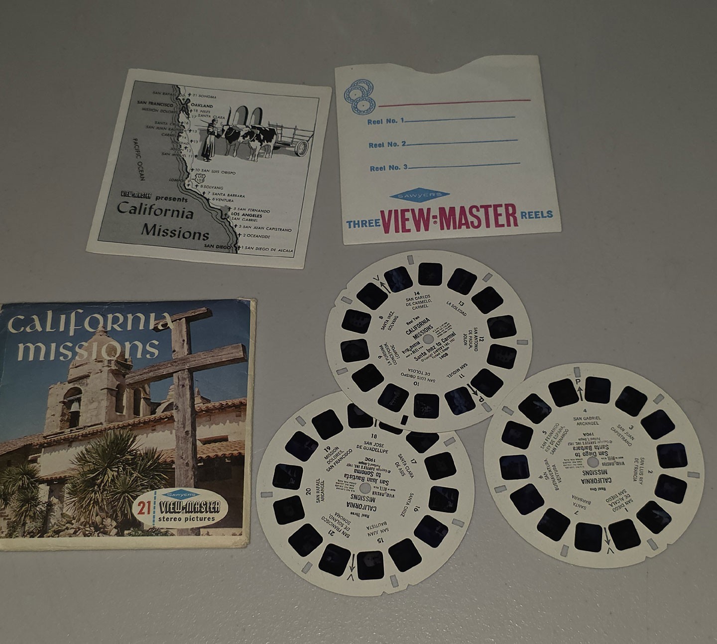 Vintage Sawyer’s View-Master California Missions 3-Reel Set Packet w/ Booklet Vintage Sawyer’s View-Master California Missions 3-Reel Set Packet w/ Booklet