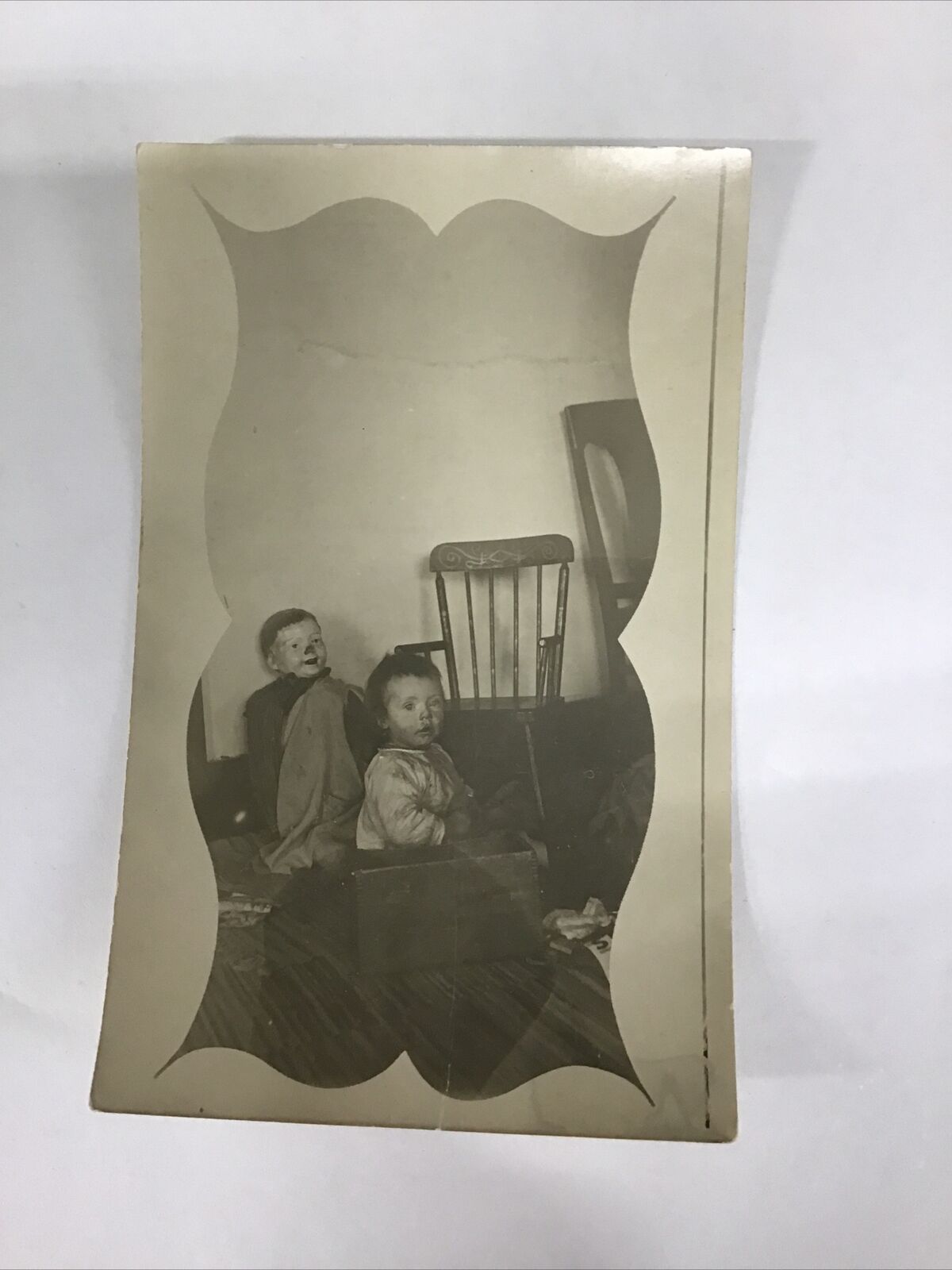 Real Photo RPPC Little Toddler With Creepy Life Size Doll STRANGE BIZARRE