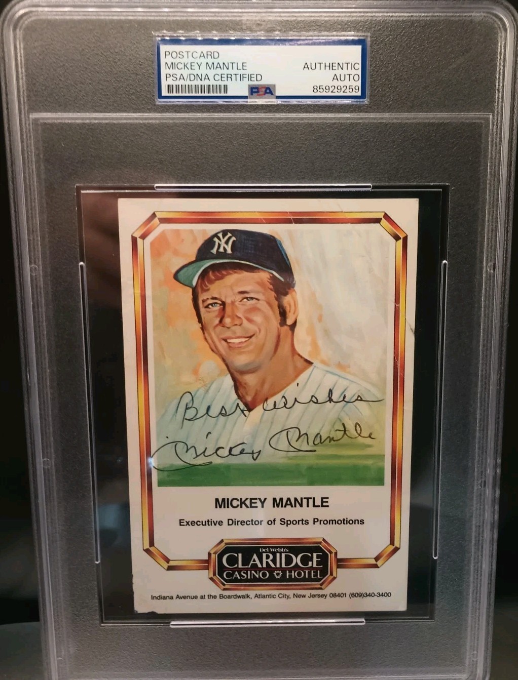 Mickey Mantle Signed Claridge Casino Postcard PSA/DNA Authentic Auto Mickey Mantle Signed Claridge Casino Postcard PSA/DNA Authentic Auto