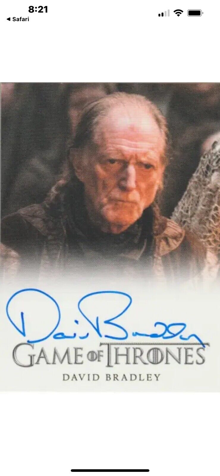 David Bradley Game of Thrones autograph