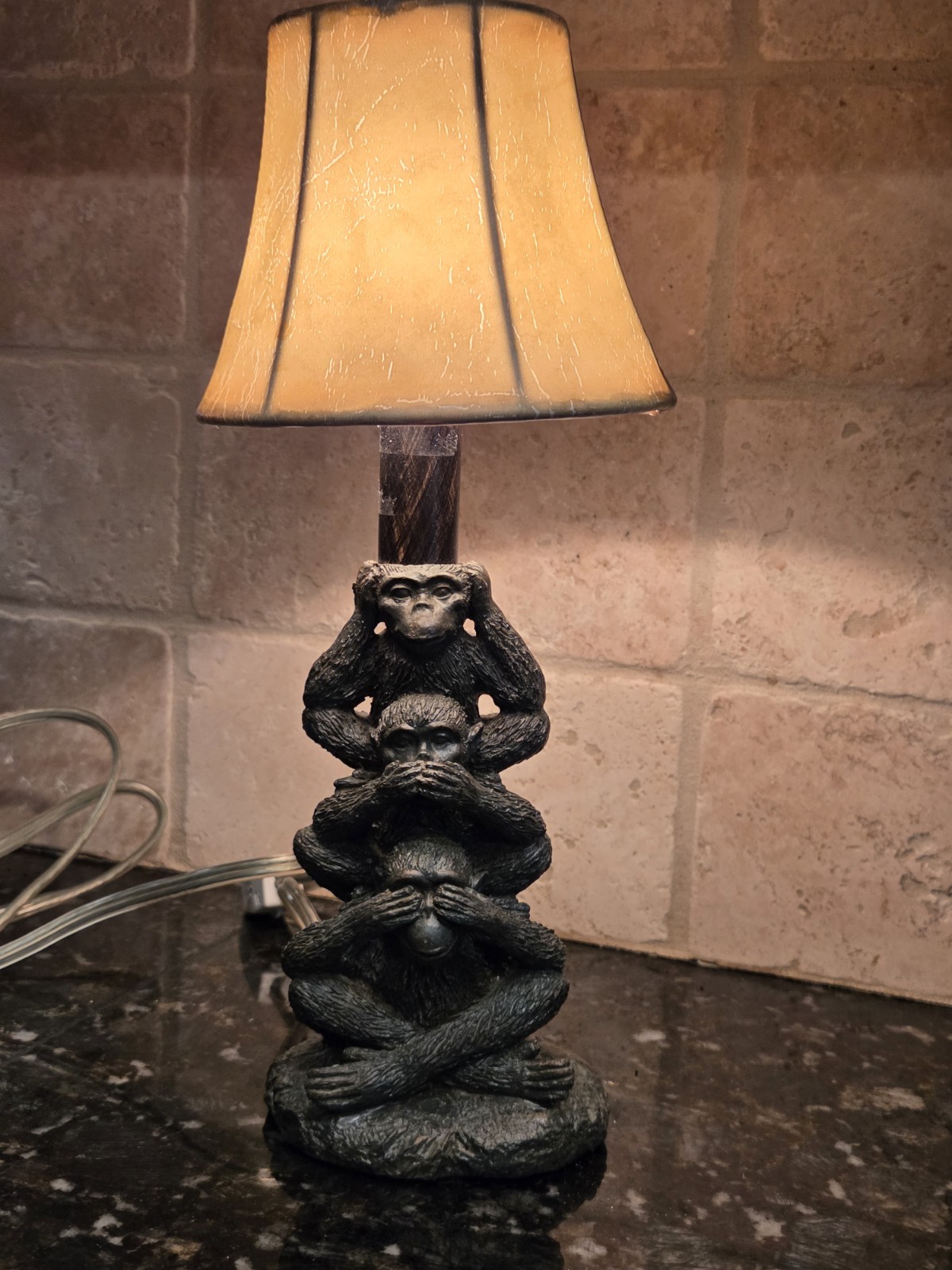 Vintage Resin Three Wise Monkeys Faux Bronze Lamp See No, Hear No, Speak No Evil Vintage Resin Three Wise Monkeys Faux Bronze Lamp See No, Hear No, Speak No Evil