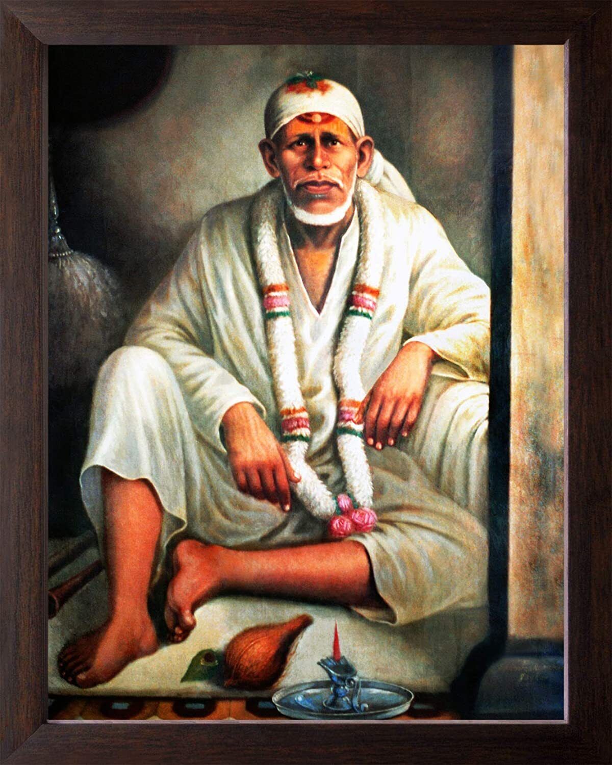 Rare Picture of Sai Nath HD Printed Religious Poster Painting with Wooden Frame