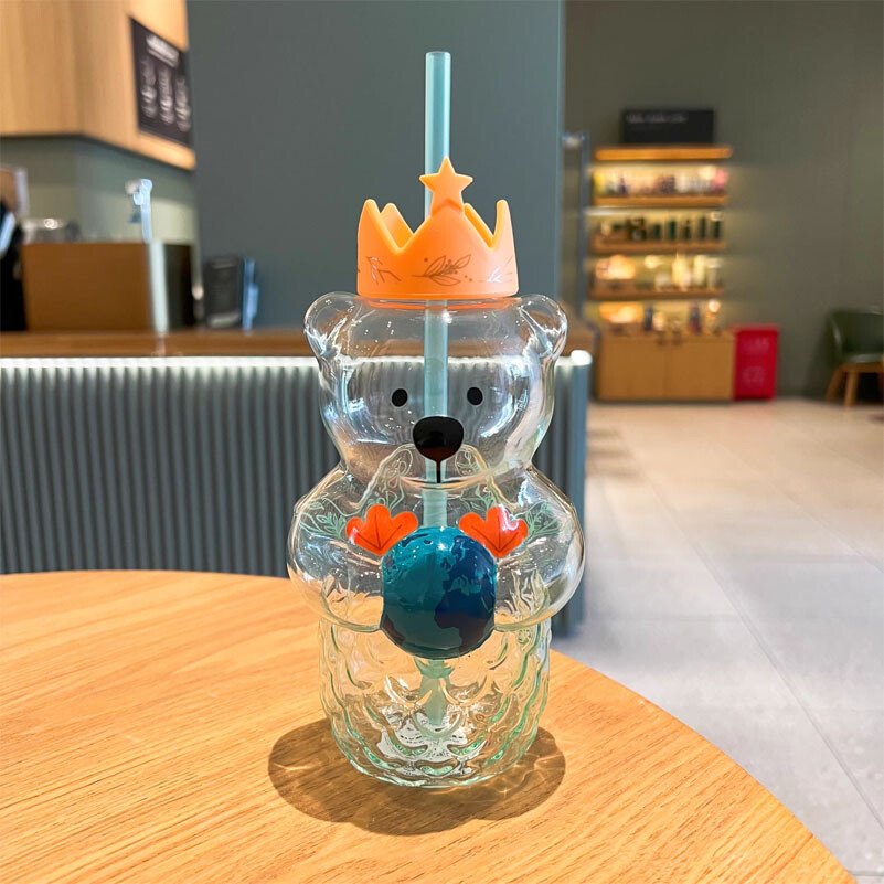 New Starbucks 2023 Anniversary Bearista Mermaid 591ml Glass Straw Cup Tumbler