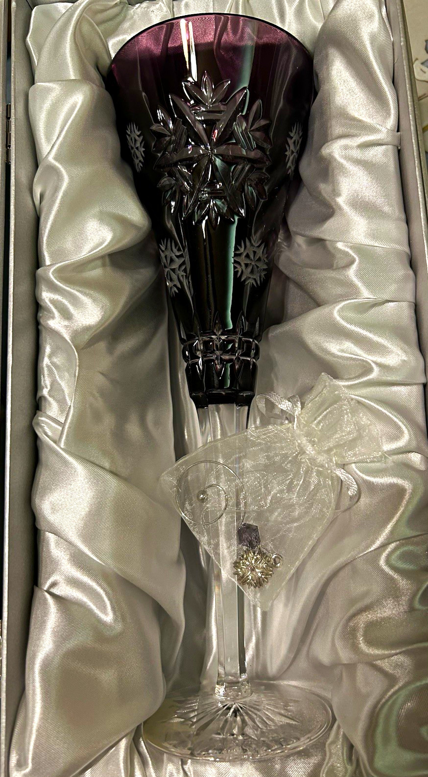 Waterford Wishes Amethyst Health Crystal Champagne Flute Snowflake Etched