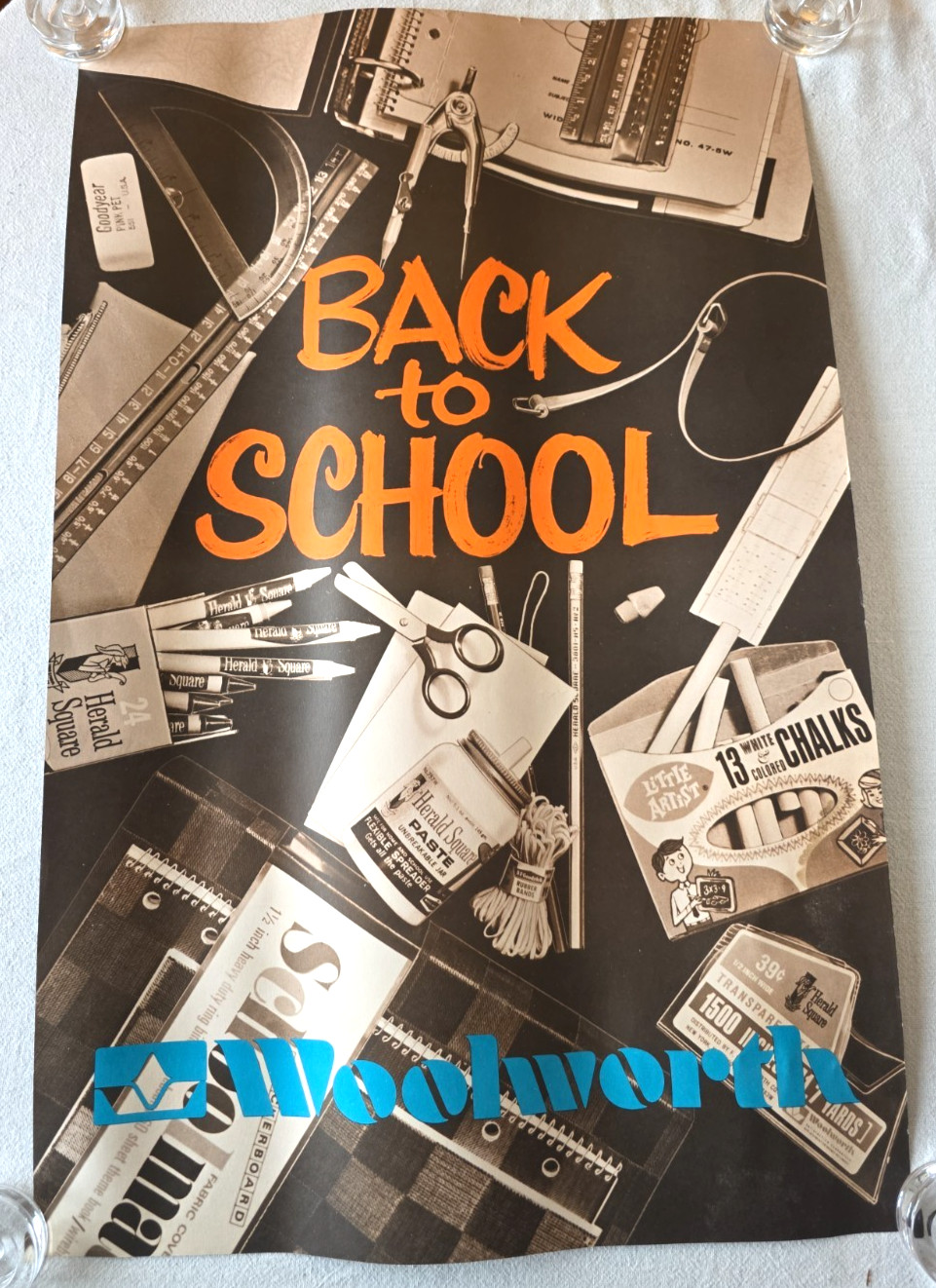 C.1970 Woolworth Back to School Vintage Store Advertising Poster 34x22