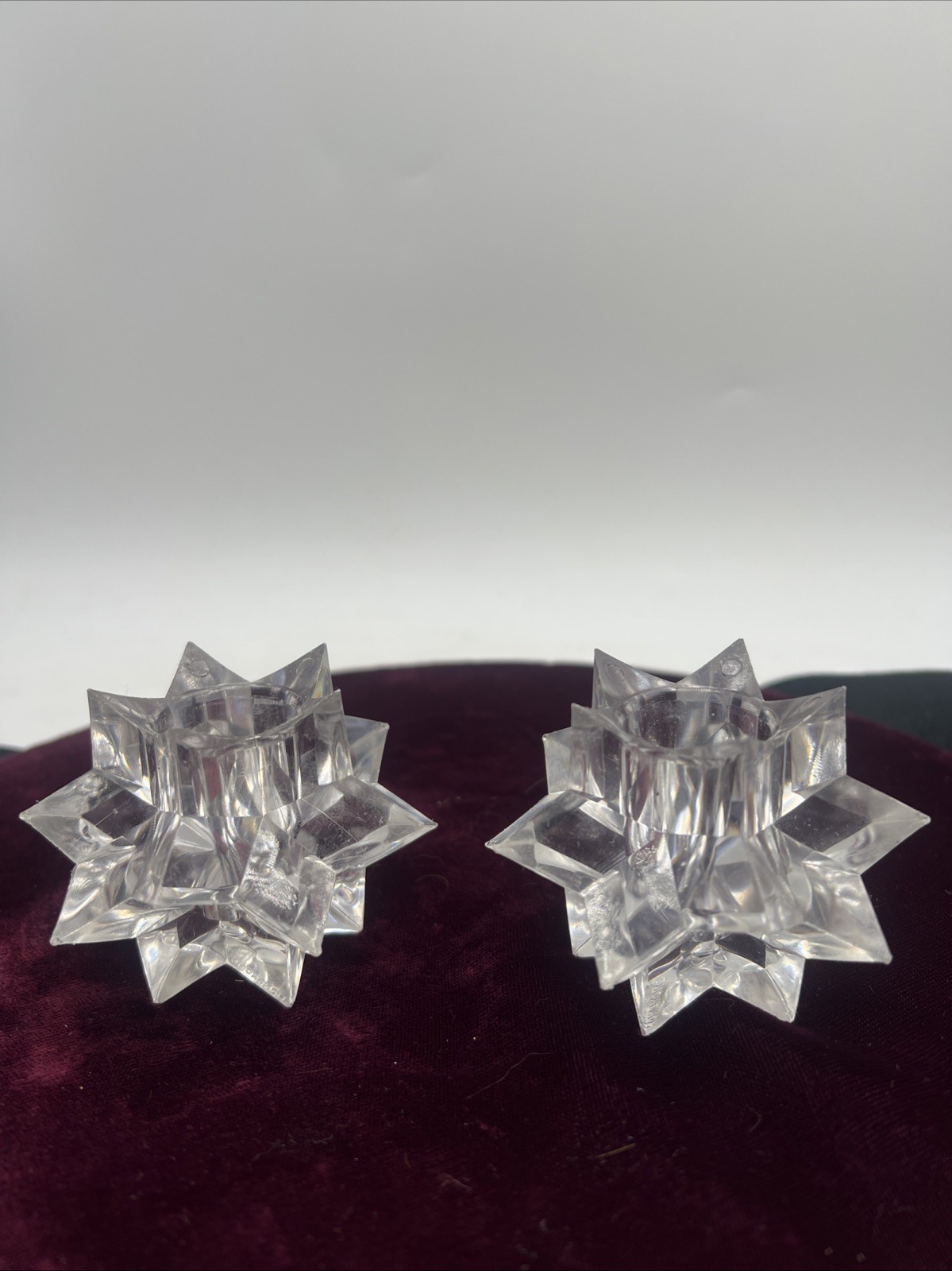 Vintage Star-Lite Clear Lucite Atomic Starburst Taper Candle Holder Set Stars Vintage Star-Lite Clear Lucite Atomic Starburst Taper Candle Holder Set Stars