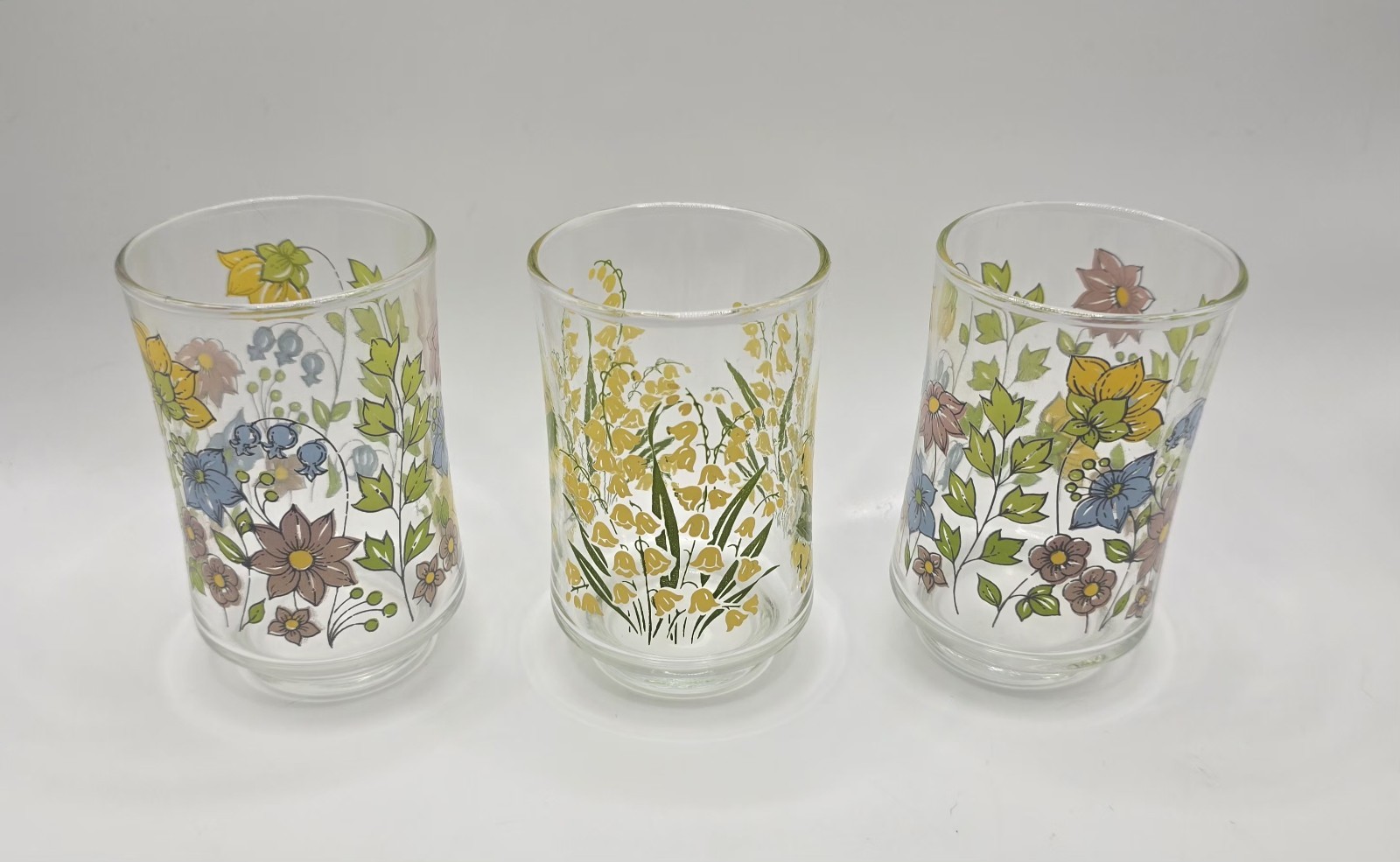 Corelle Libbey Spring Meadow Juice Glasses 6 oz Pastel Floral 3.75" Lot of 3 Corelle Libbey Spring Meadow Juice Glasses 6 oz Pastel Floral 3.75" Lot of 3