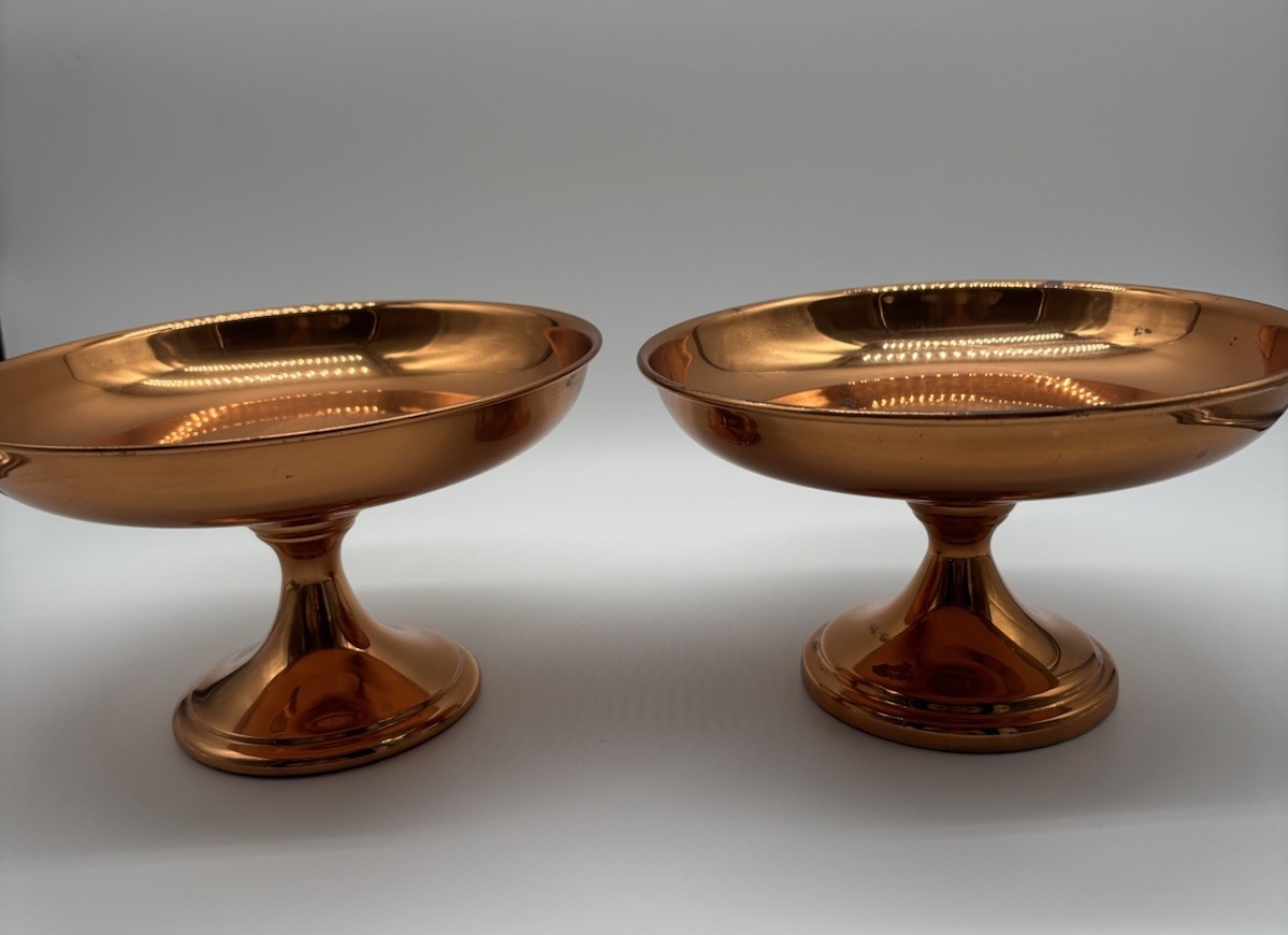 Vintage Coppercraft Guild Solid Copper Pedestal Bowl Dish Set Of 2 **read Vintage Coppercraft Guild Solid Copper Pedestal Bowl Dish Set Of 2 **read