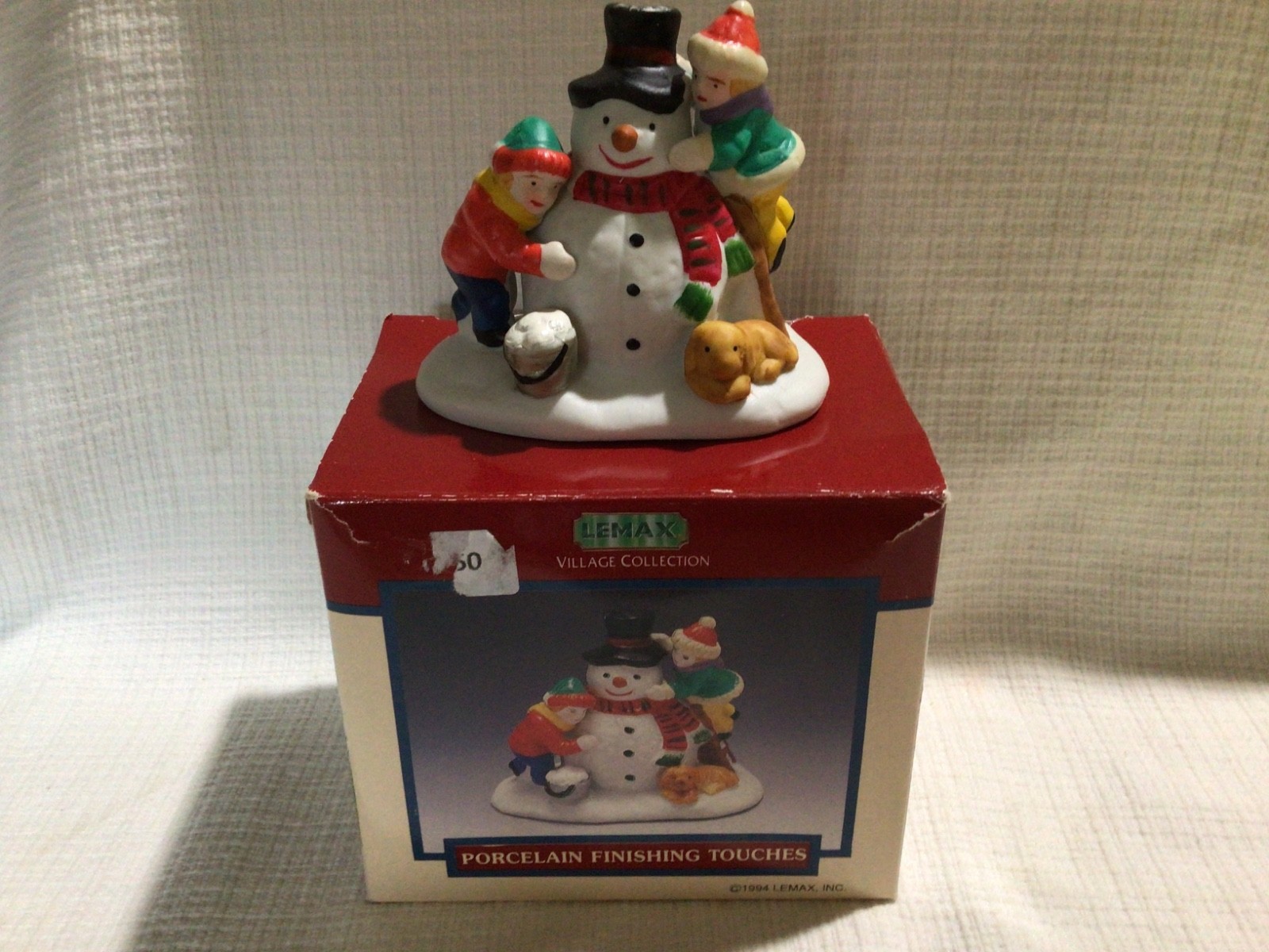 VTG 1994 LEMAX CHRISTMAS VILLAGE PORCELAIN FINISHING TOUCHES SNOWMAN KIDS w/BOX
