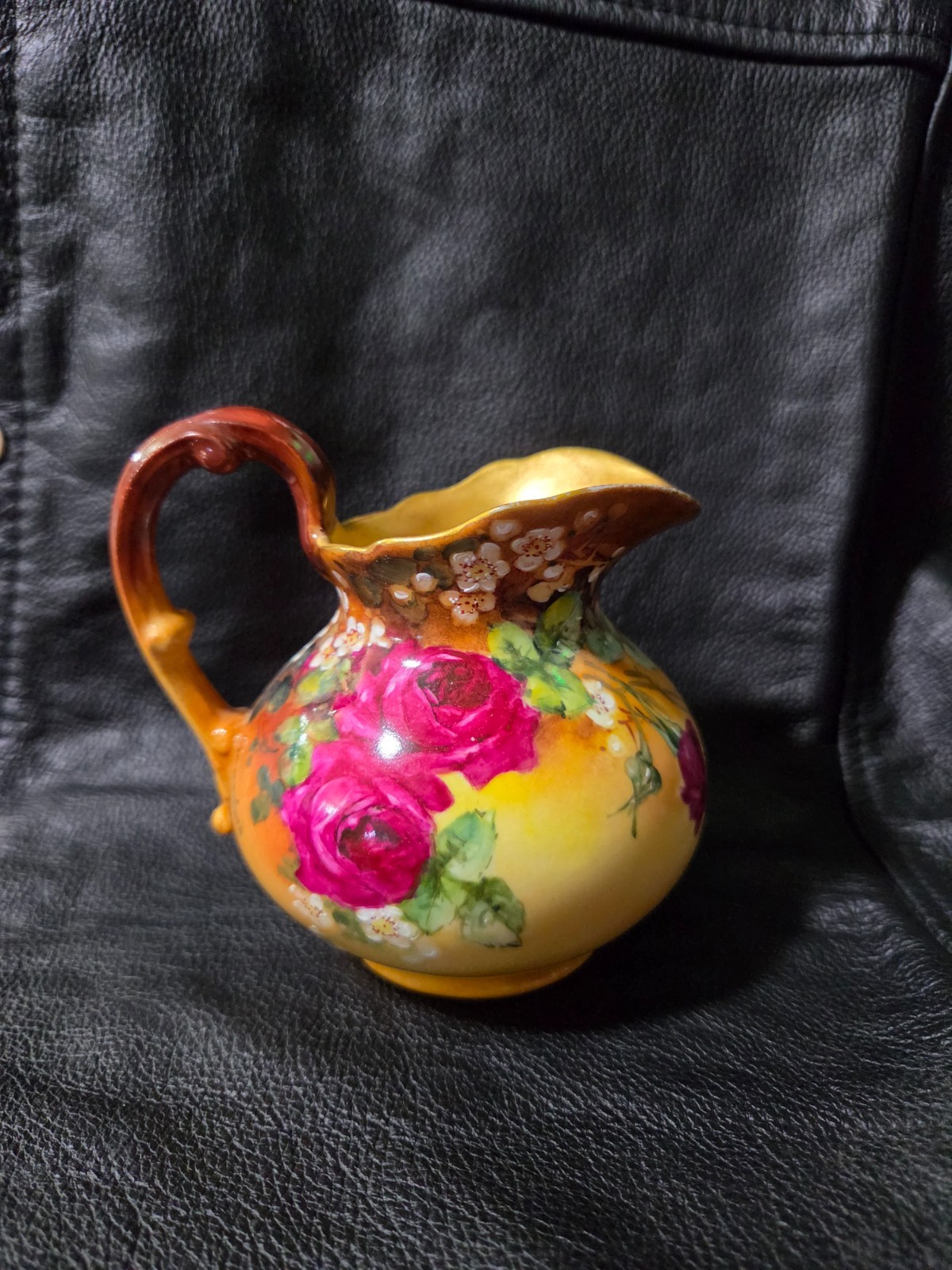Antique Limoges Porcelain Pitcher - Hand Painted Roses - Artist Signed Antique Limoges Porcelain Pitcher - Hand Painted Roses - Artist Signed