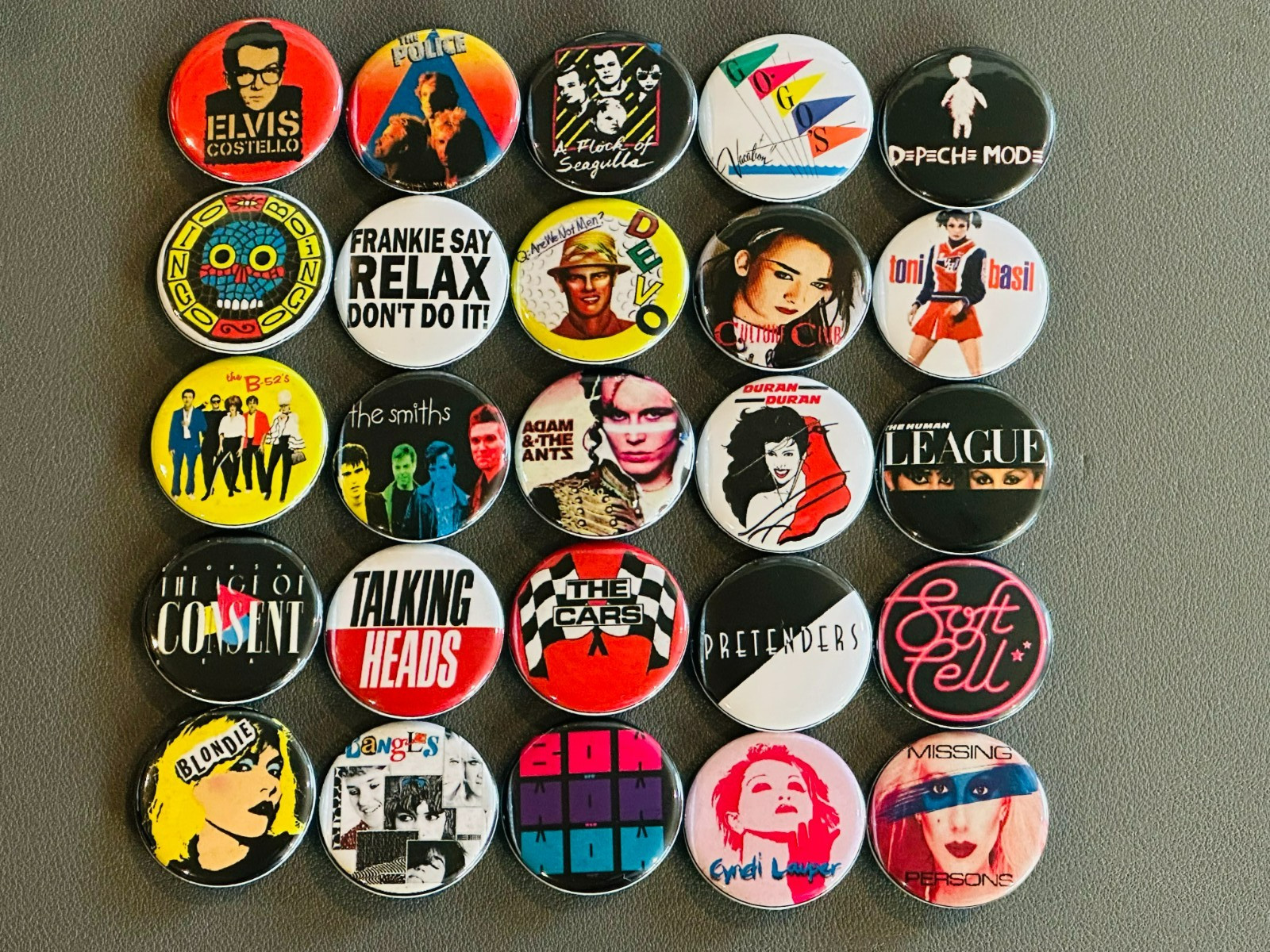 Assorted 80's New Wave Buttons / Pins Set Of 25 Set A Assorted 80's New Wave Buttons / Pins Set Of 25 Set A