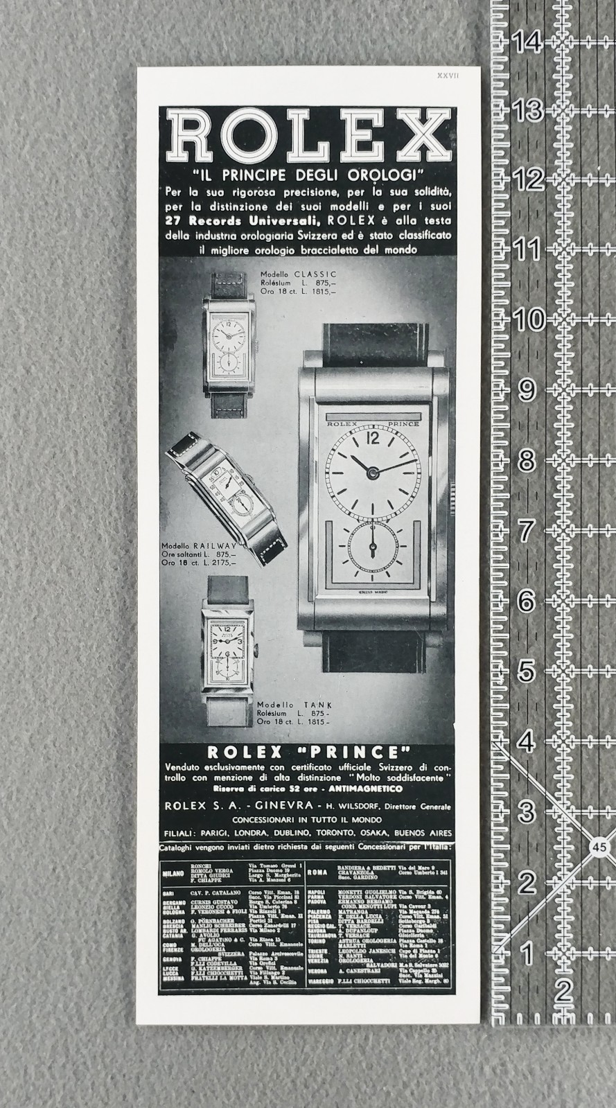 1937 Rolex Prince Watch Original Italian Vintage Ad