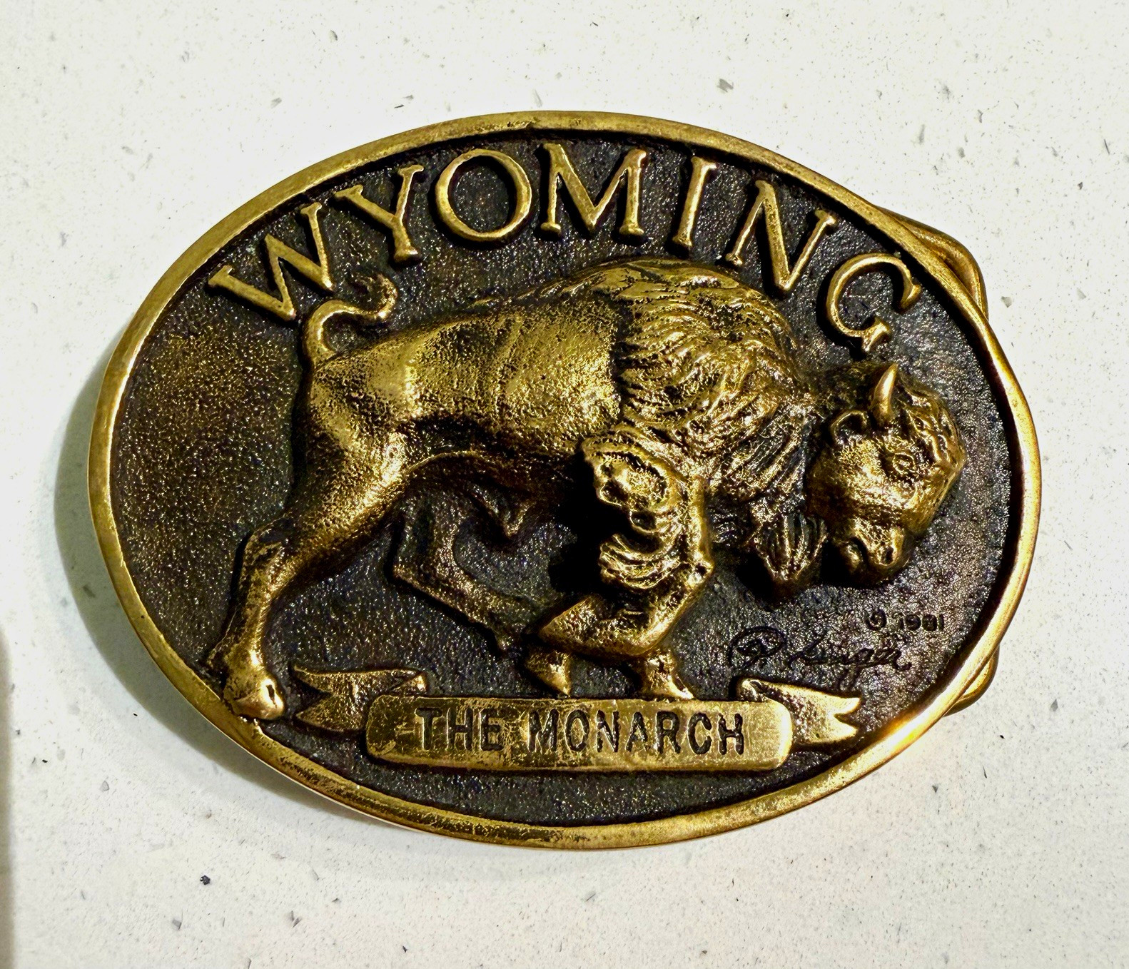 Vtg 1981 Wyoming Monarch Buffalo Bison Brass Belt Buckle Heritage Mint Western* Vtg 1981 Wyoming Monarch Buffalo Bison Brass Belt Buckle Heritage Mint Western*