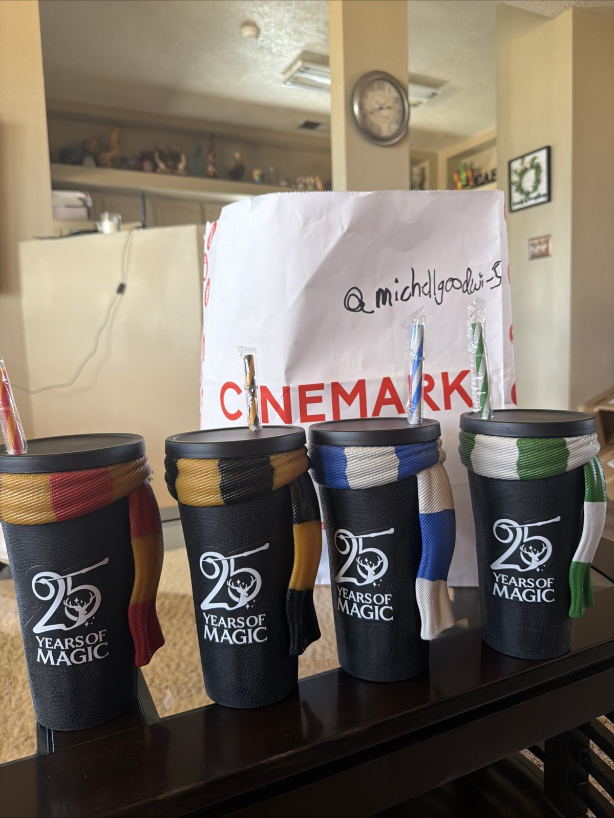 Harry Potter 25th Anniversary Hogwarts House Gripper Cup all 4 cups Set Cinemark