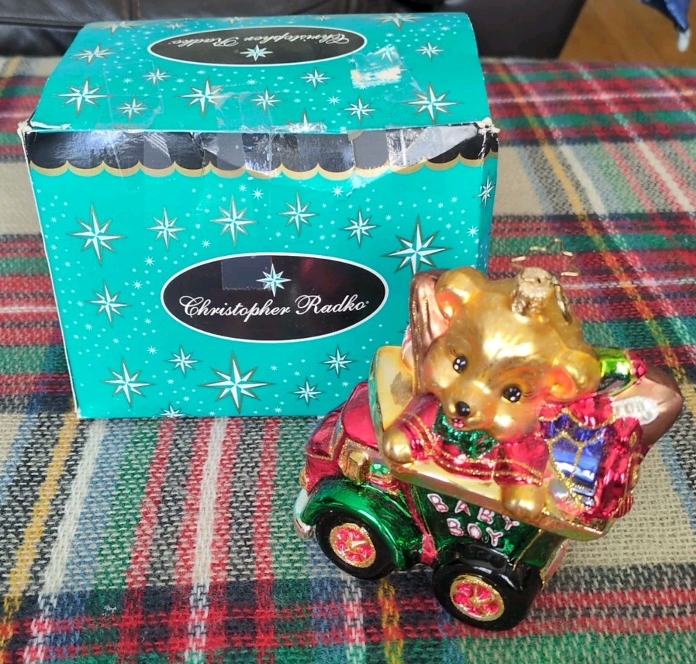 Vintage 2006 Christopher Radko Baby Boy Teddy Bear Ornament With Original Box Vintage 2006 Christopher Radko Baby Boy Teddy Bear Ornament With Original Box