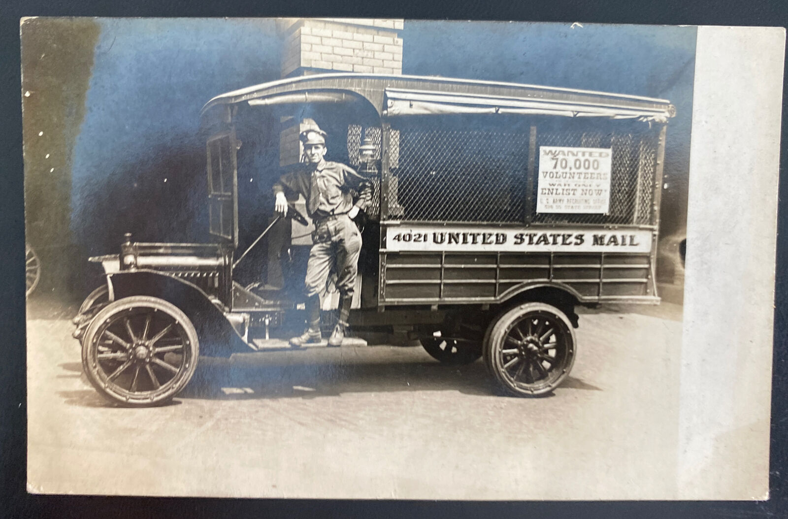 Mint USA Real Picture Postcard United States Mail Truck 70,000 Volunteers