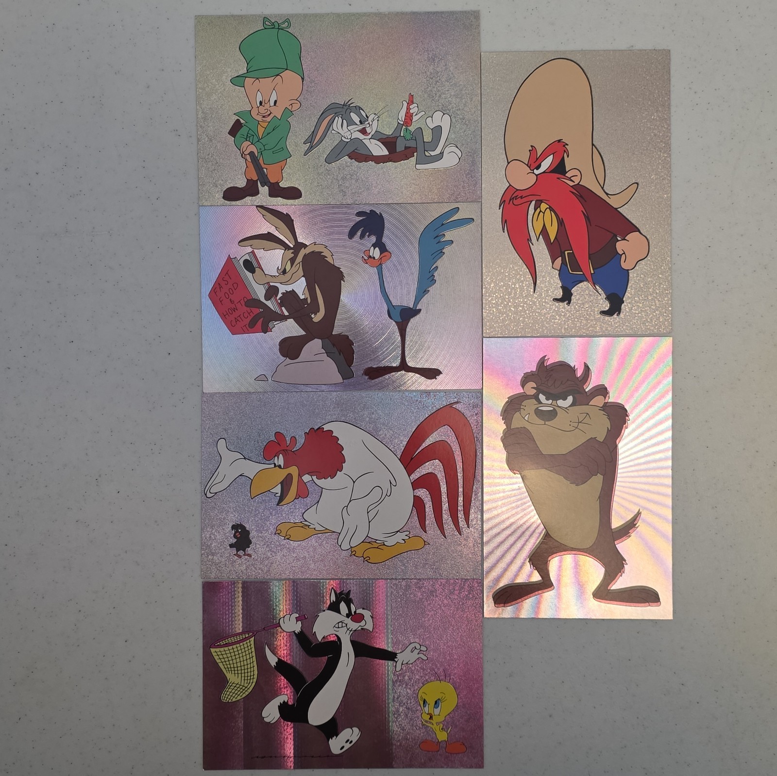 Vintage Looney Tunes Postcards Lot of 6 Bugs Bunny Taz Prismatic Foil