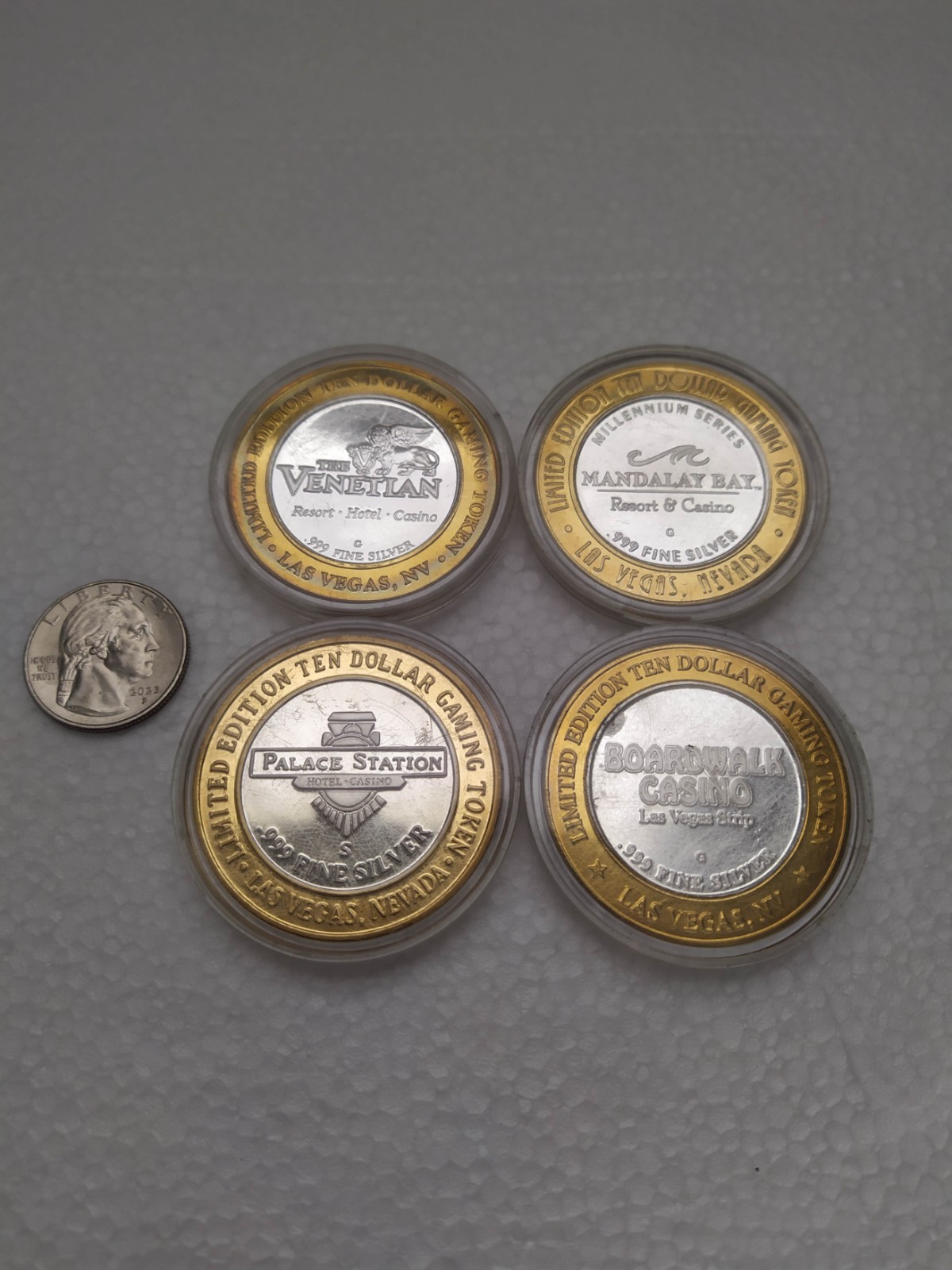 4x Set of .999 Fine Silver (175g) Las Vegas $10 Limited Edition Gaming Token