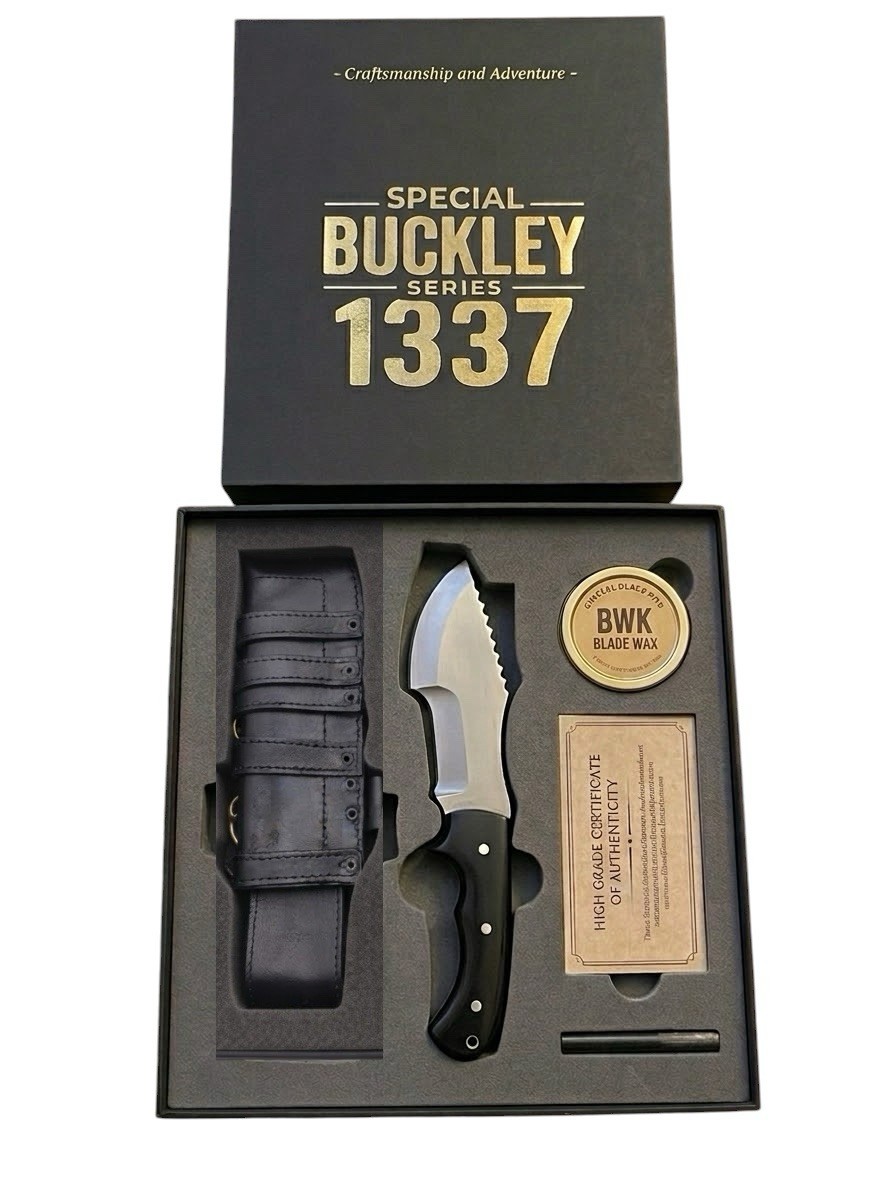 Premium HSK forest Tracker Knife Black Linen Handle Sheath With Gift Box