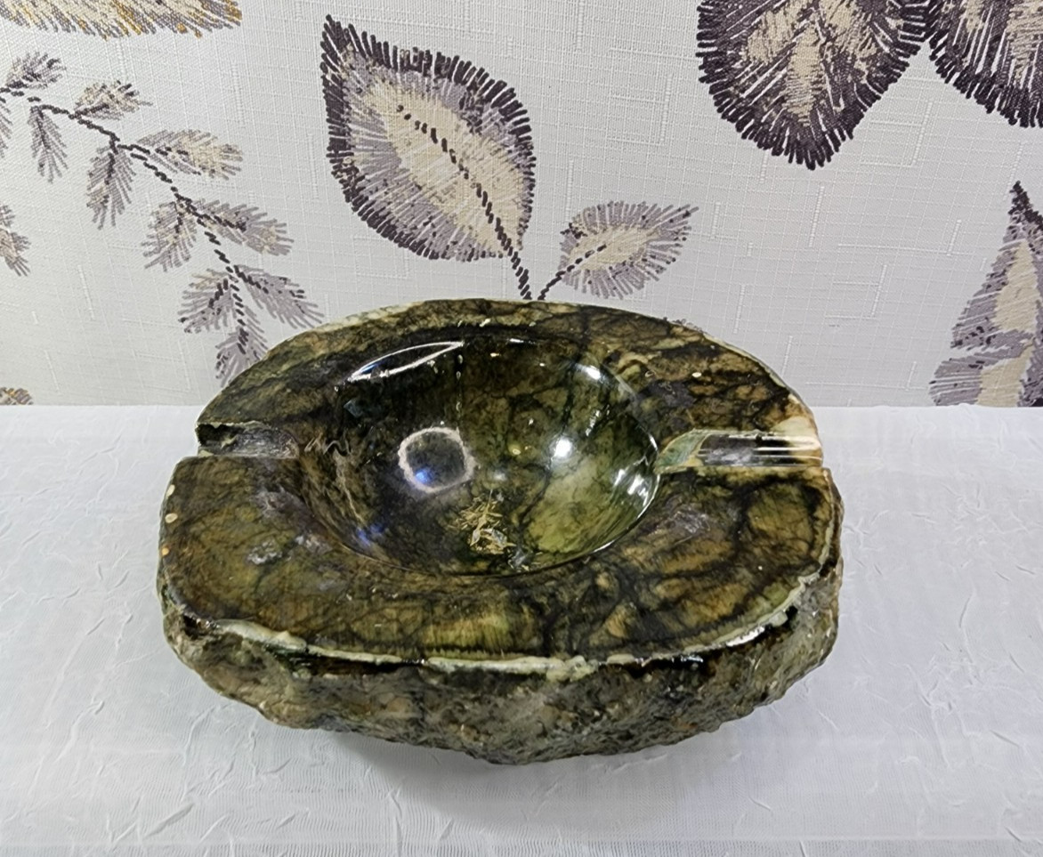Vintage Italian Green Alabaster Ashtray 1960s Romano Bianchi Style MCM