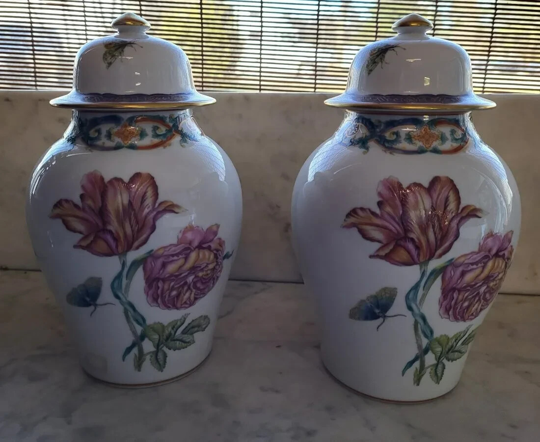 Pair of Mottahedeh Ginger Jar Mildred R. Mottahedeh Merian Collection Signed