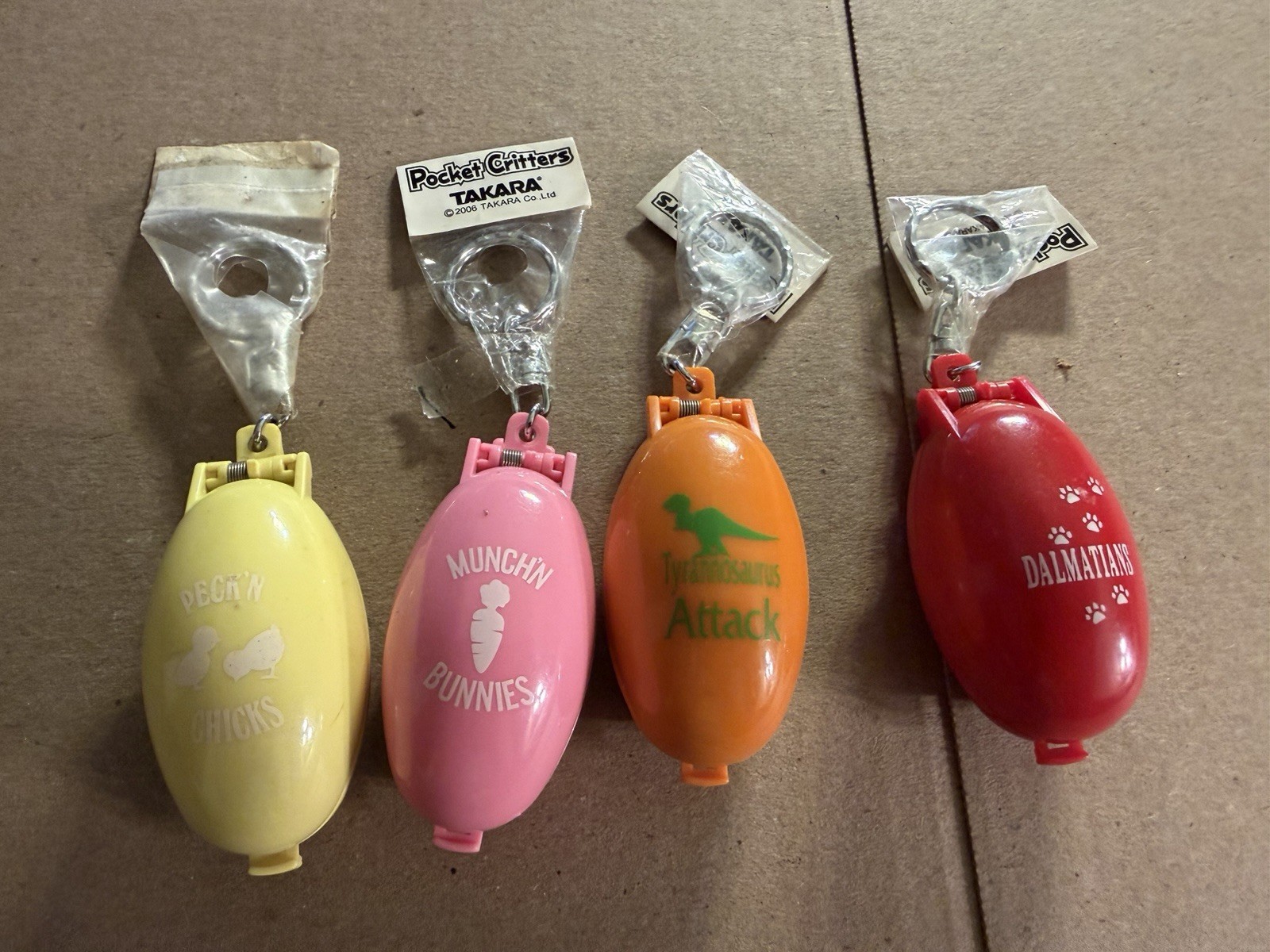 Vintage Takara Pocket Critters Keychain Lot Of 4 Chicks Bunnies Trex Dalmatians