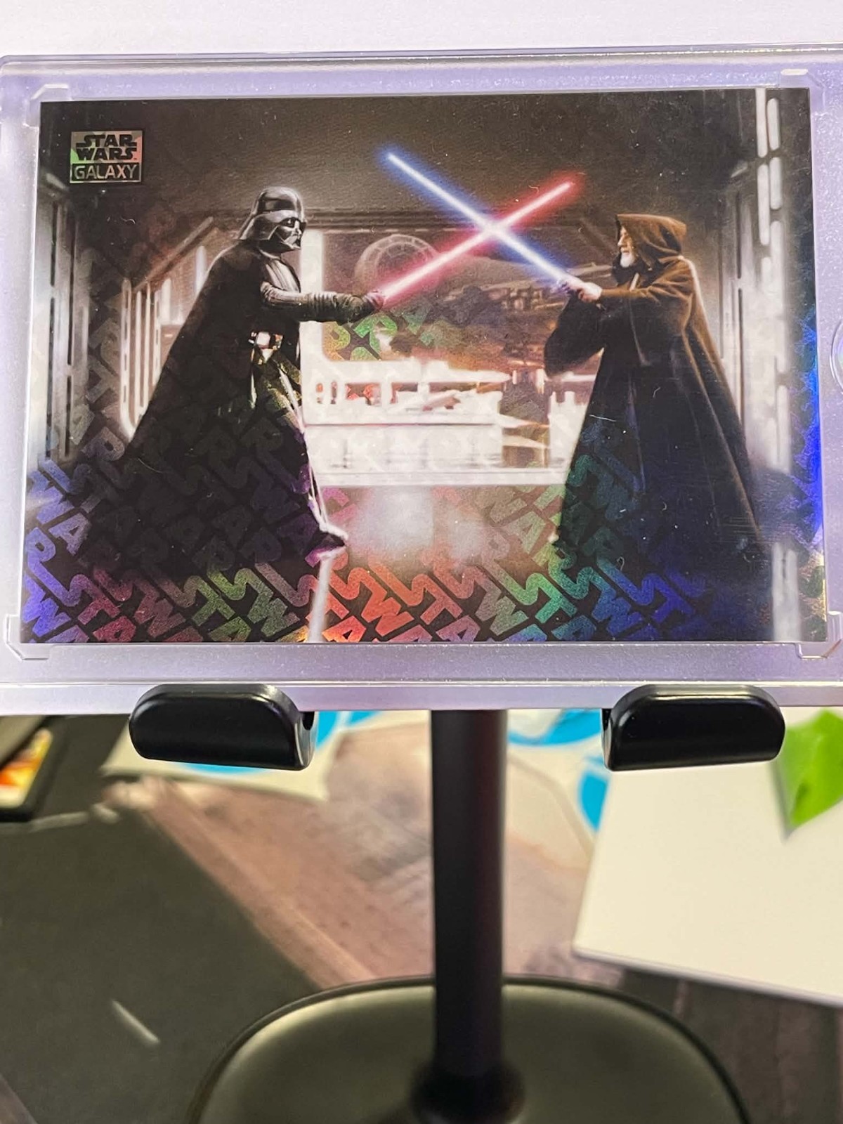 2026 Topps Star Wars Galaxy #85 Death Star Duel Vader Obi-Wan Logofractor /77 SP 2026 Topps Star Wars Galaxy #85 Death Star Duel Vader Obi-Wan Logofractor /77 SP