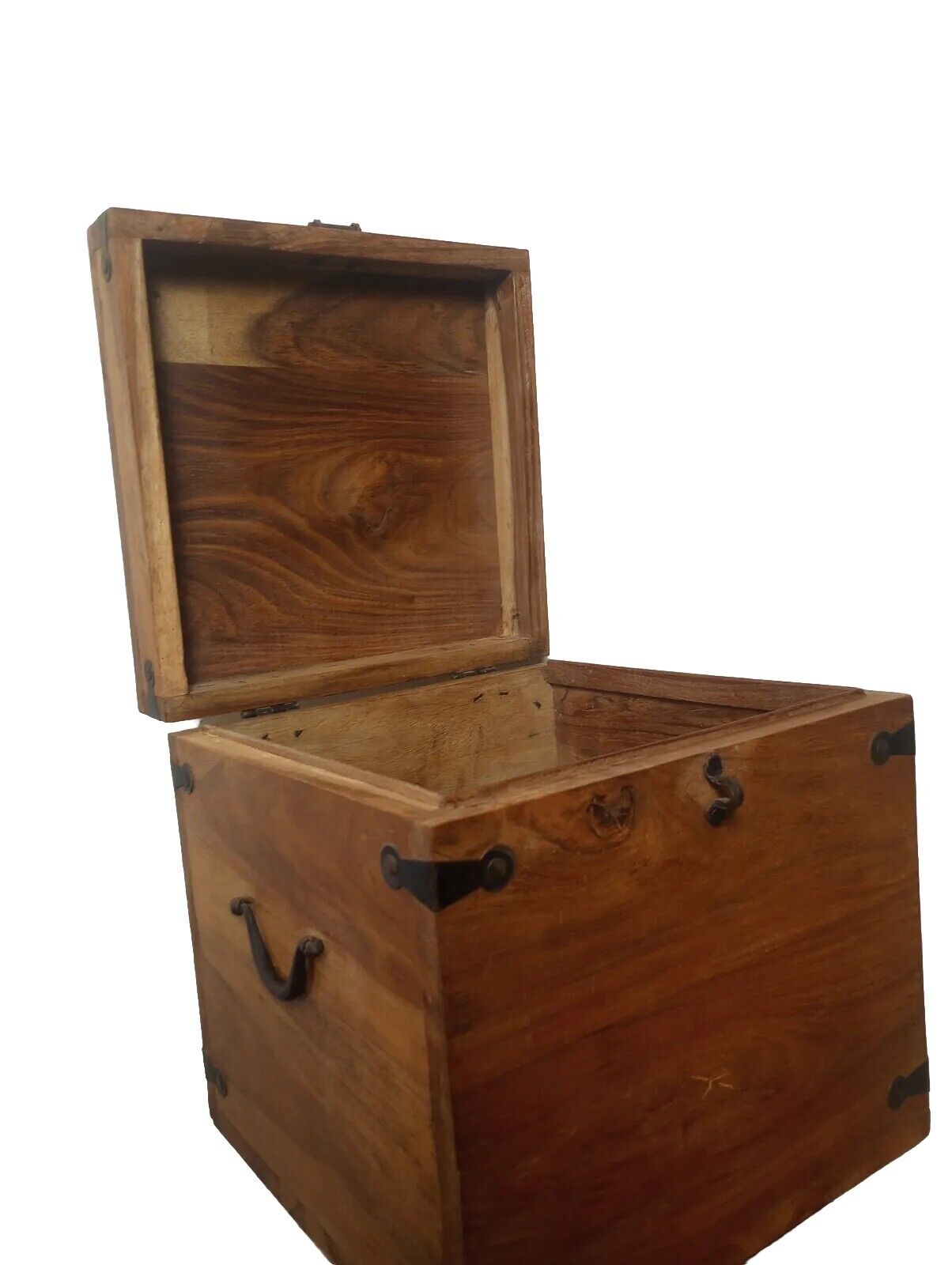 Vintage Handmade Wooden Keepsake Box Treasure Chest W/ Iron Handles & Nailheads