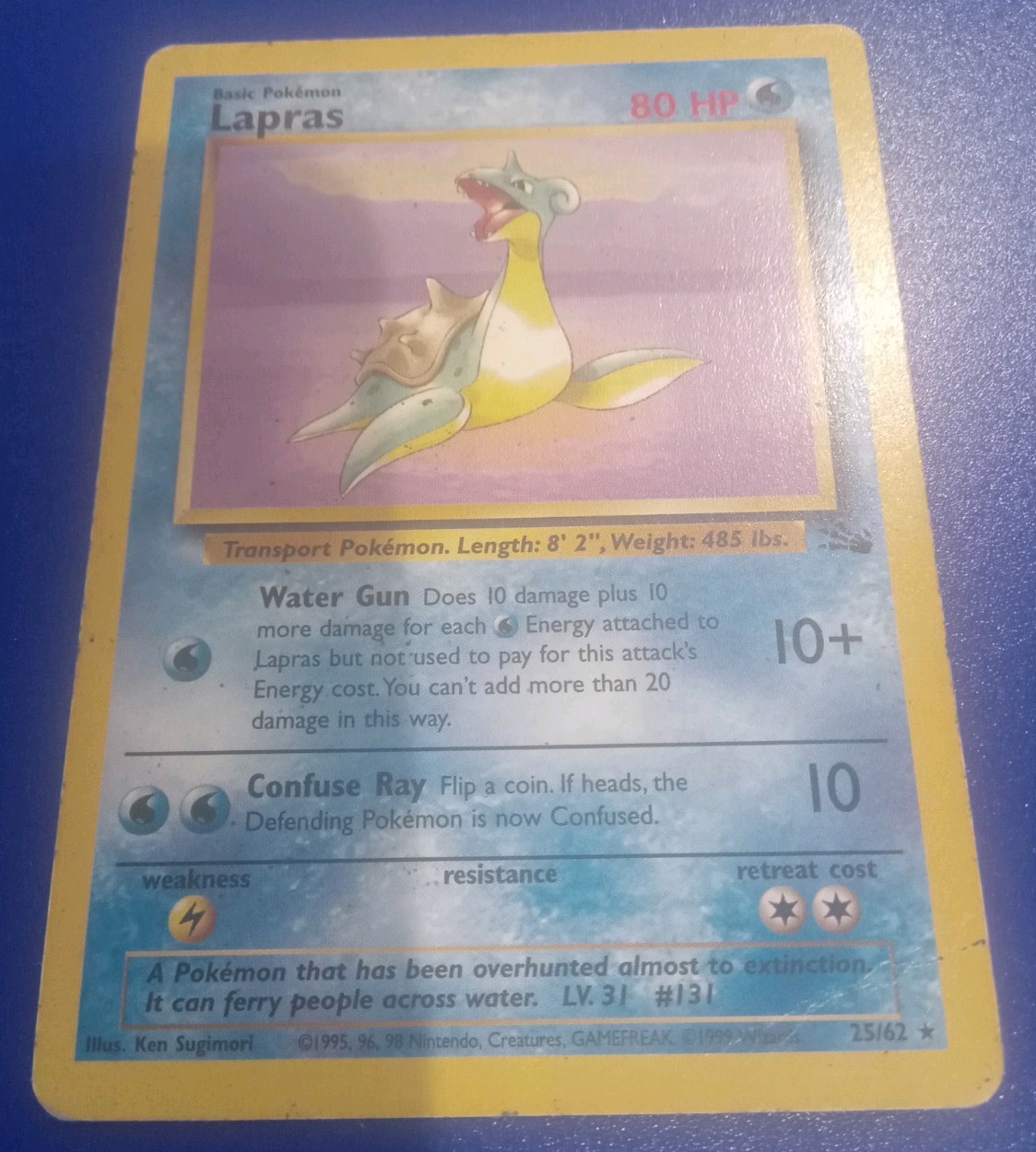 VINTAGE Pokemon Fossil Lapras Regular Card 25/62 (MODERATE CONDITION) VINTAGE Pokemon Fossil Lapras Regular Card 25/62 (MODERATE CONDITION)