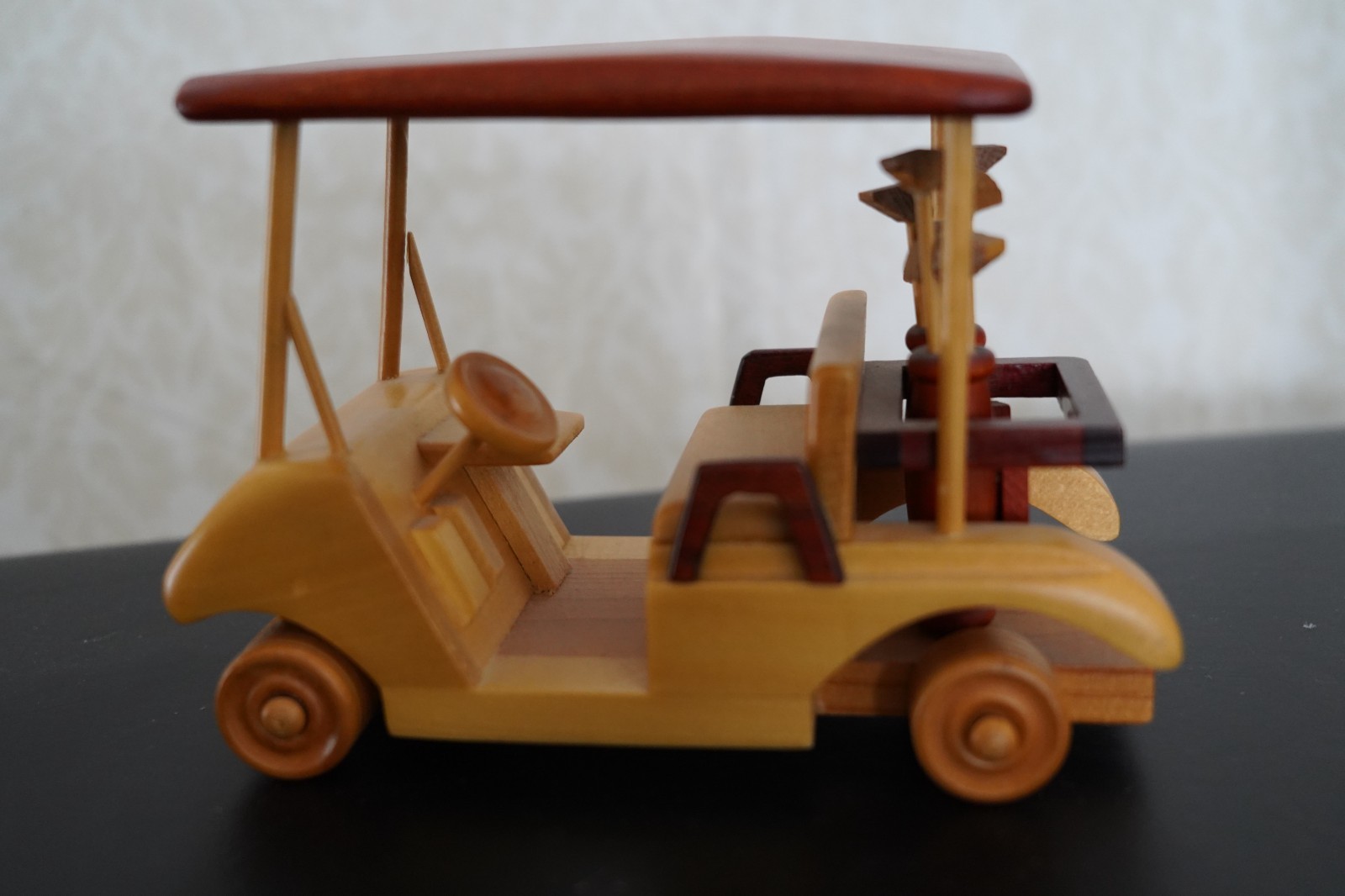Vintage Handcrafted Wooden Golf Cart with 2 Golf Bags