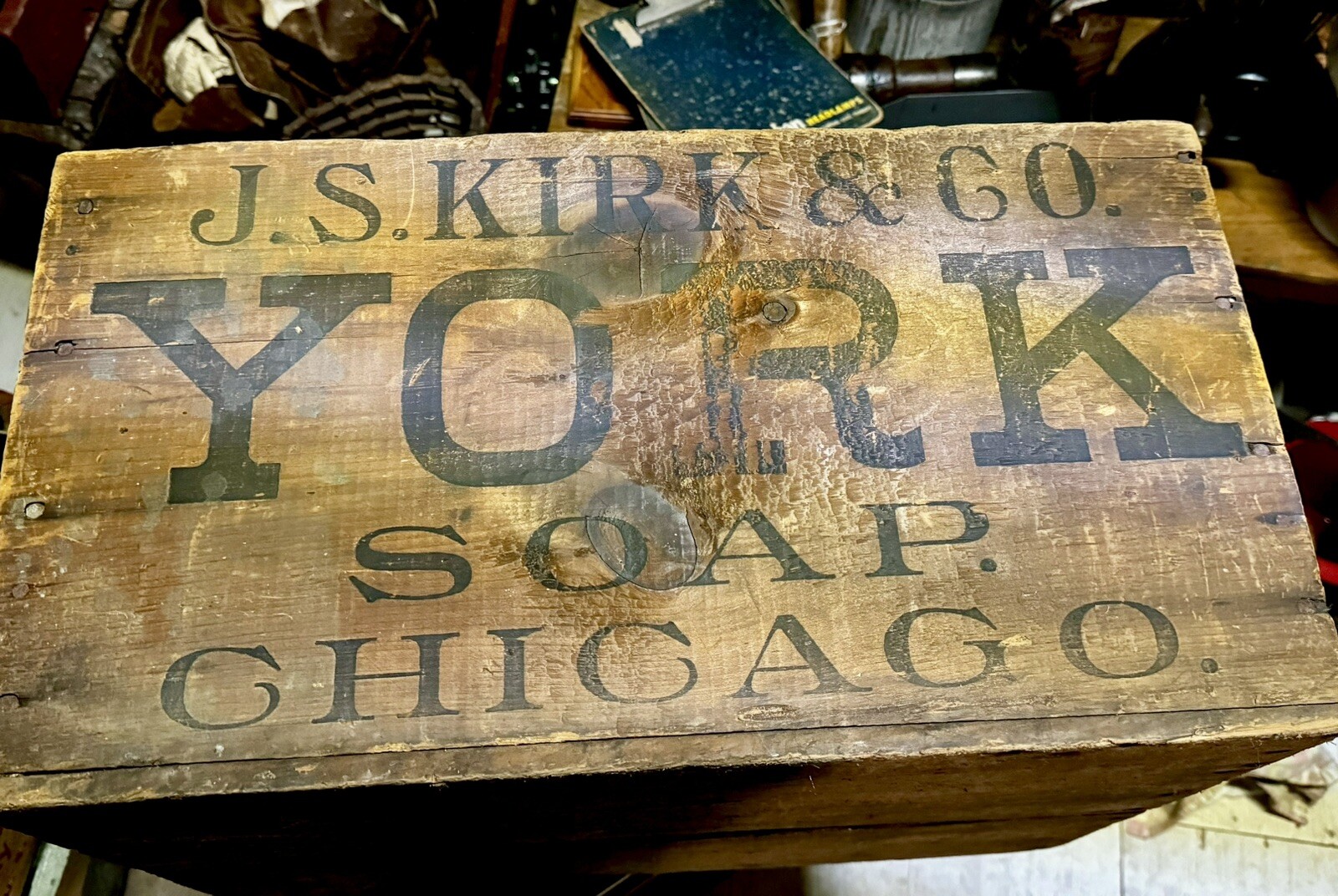 Rare JAS S KIRK York Soap Wooden Crate advertising Chicago Paper Label Wood Box Rare JAS S KIRK York Soap Wooden Crate advertising Chicago Paper Label Wood Box