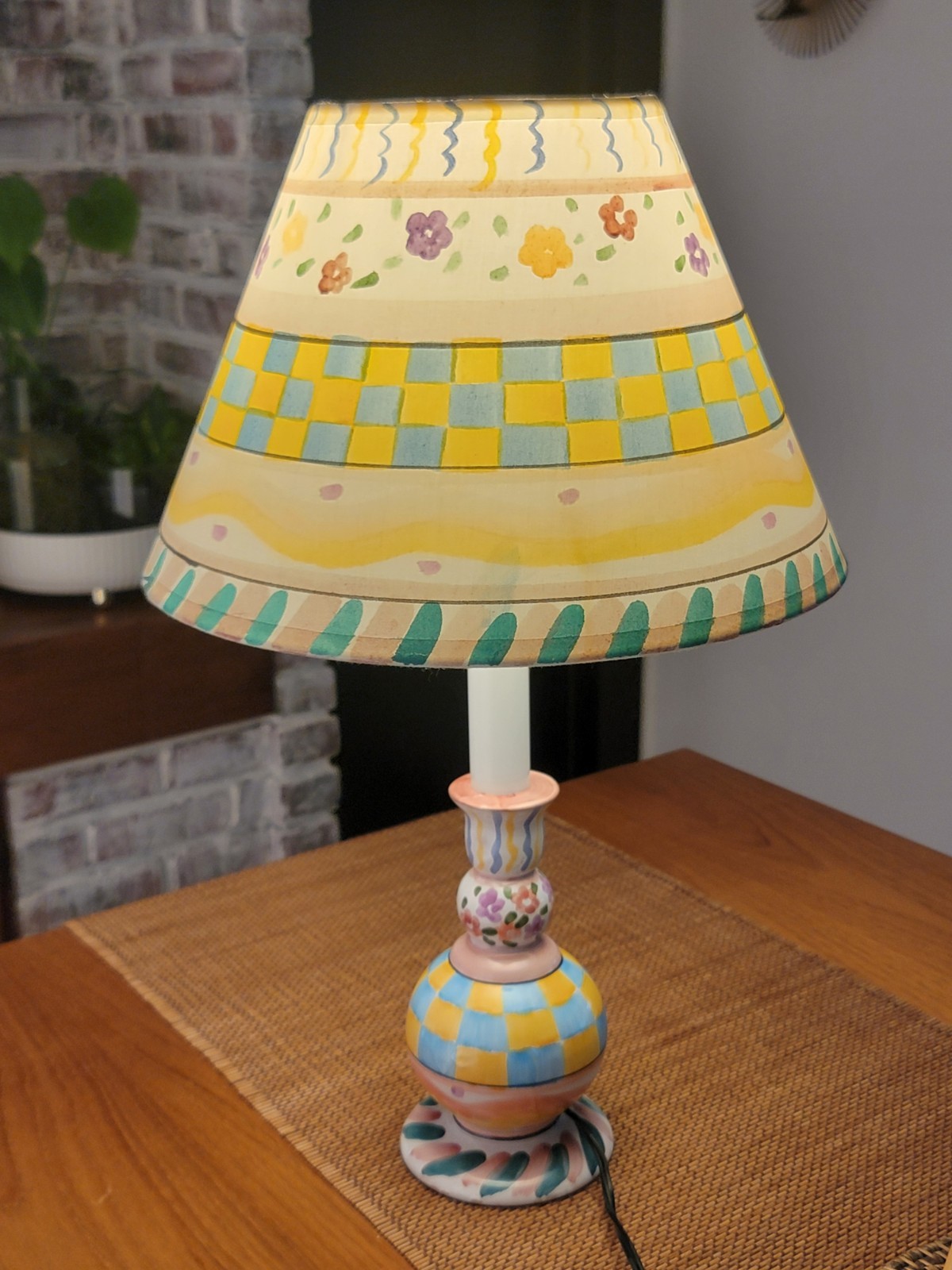 VTG 1990's MACKENZIE-CHILDS Hand-Painted TABLE LAMP & SHADE Checkerboard-Floral VTG 1990's MACKENZIE-CHILDS Hand-Painted TABLE LAMP & SHADE Checkerboard-Floral