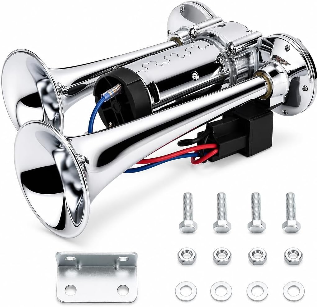 600DB Super Loud Dual Electric Air Horn Kit - Universal Fit for All 12V Vehicles
