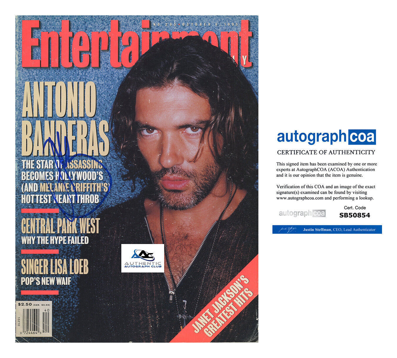 ANTONIO BANDERAS AUTOGRAPH SIGNED ENTERTAINMENT WEEKLY MAGAZINE 1995 ACOA