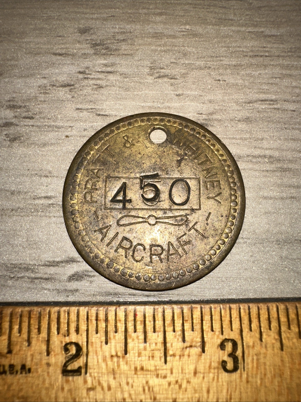 Vintage Pratt & Whitney Aircraft " Tool Tag “ Brass #450