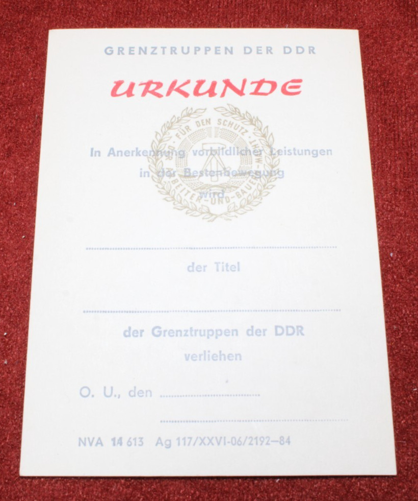 GDR NVA border troops military sports badge certificate GDR original and blank