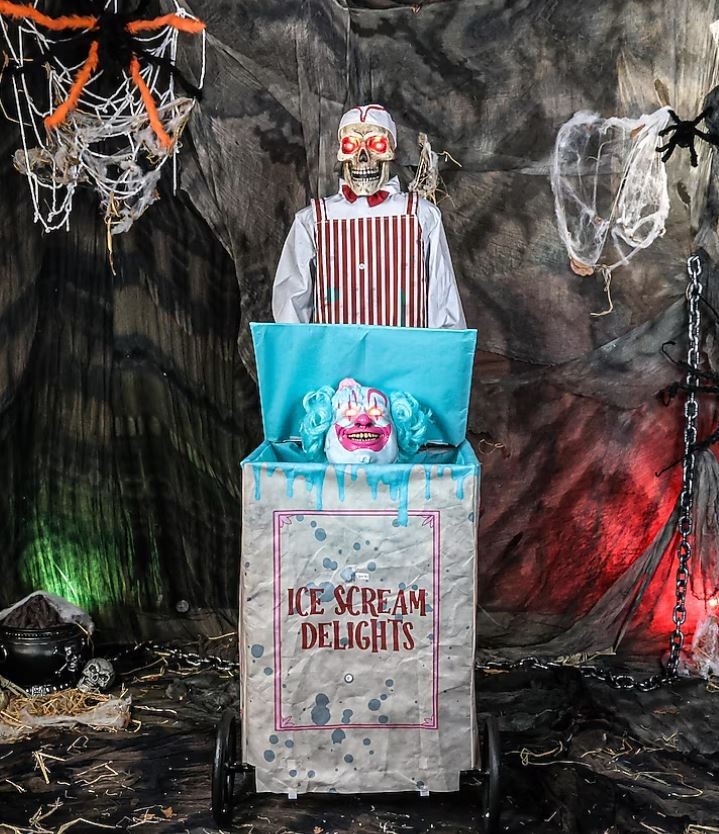6 FT ANIMATED ICE SCREAM VENDOR SKELETON HALLOWEEN ANIMATRONIC PROP 6 FT ANIMATED ICE SCREAM VENDOR SKELETON HALLOWEEN ANIMATRONIC PROP