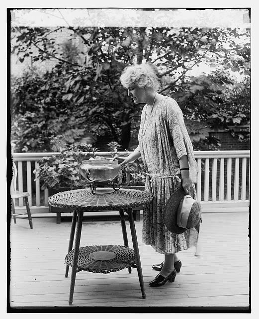 Photo:Lou Henry Hoover 1926 Mrs Herbert Hoover on Porch with Silver Bowl