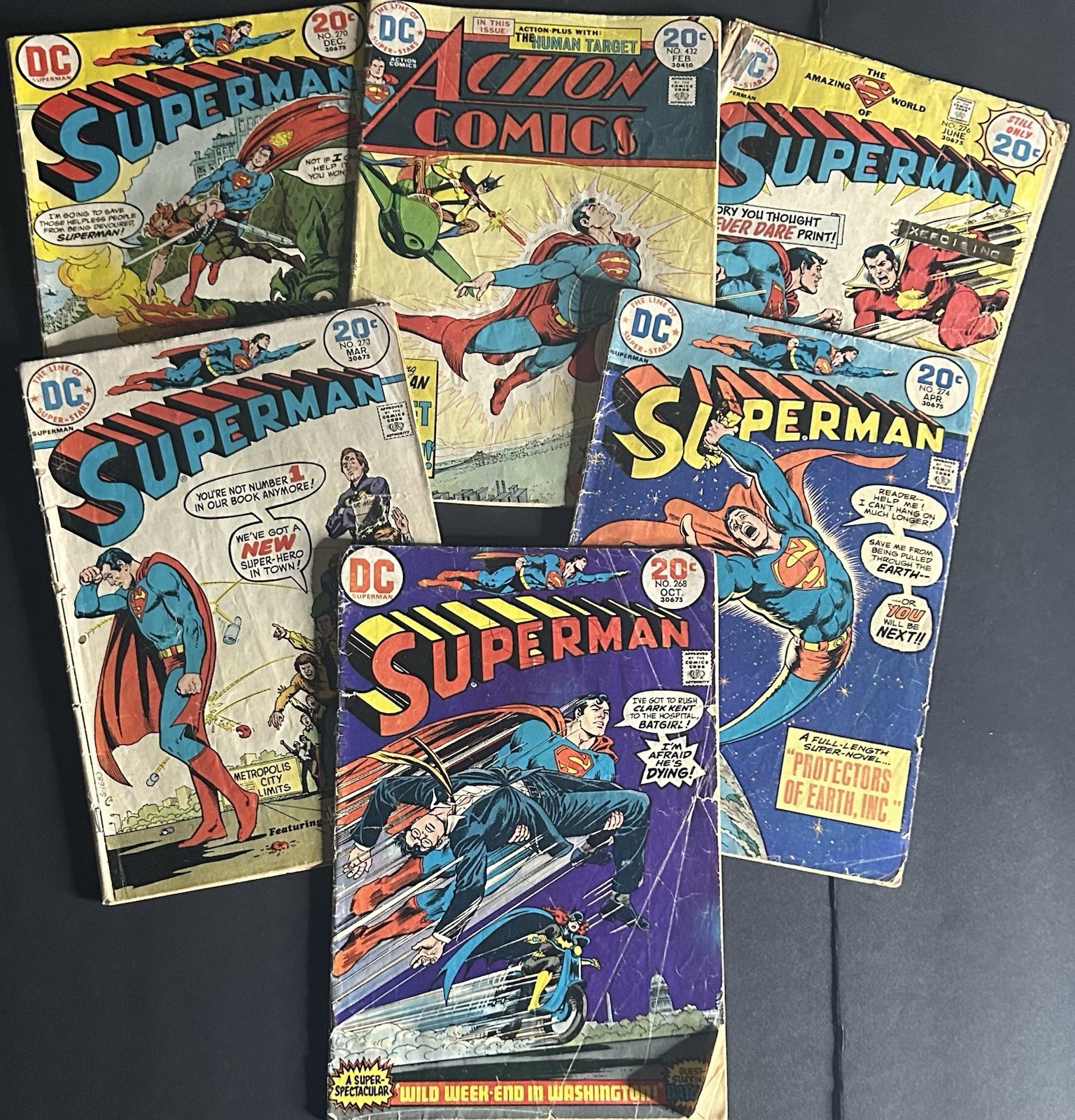 Superman #268 270 273 274 276 Action Comics #432 DC Bronze Age Lot 1973-74