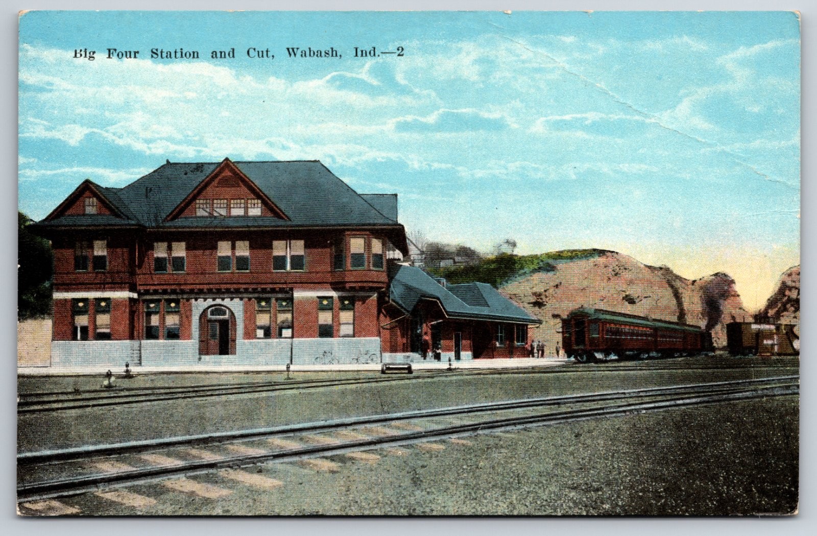 Wabash Indiana Big Four Station Railroad Depot Train As-Is Postcard Wabash Indiana Big Four Station Railroad Depot Train As-Is Postcard